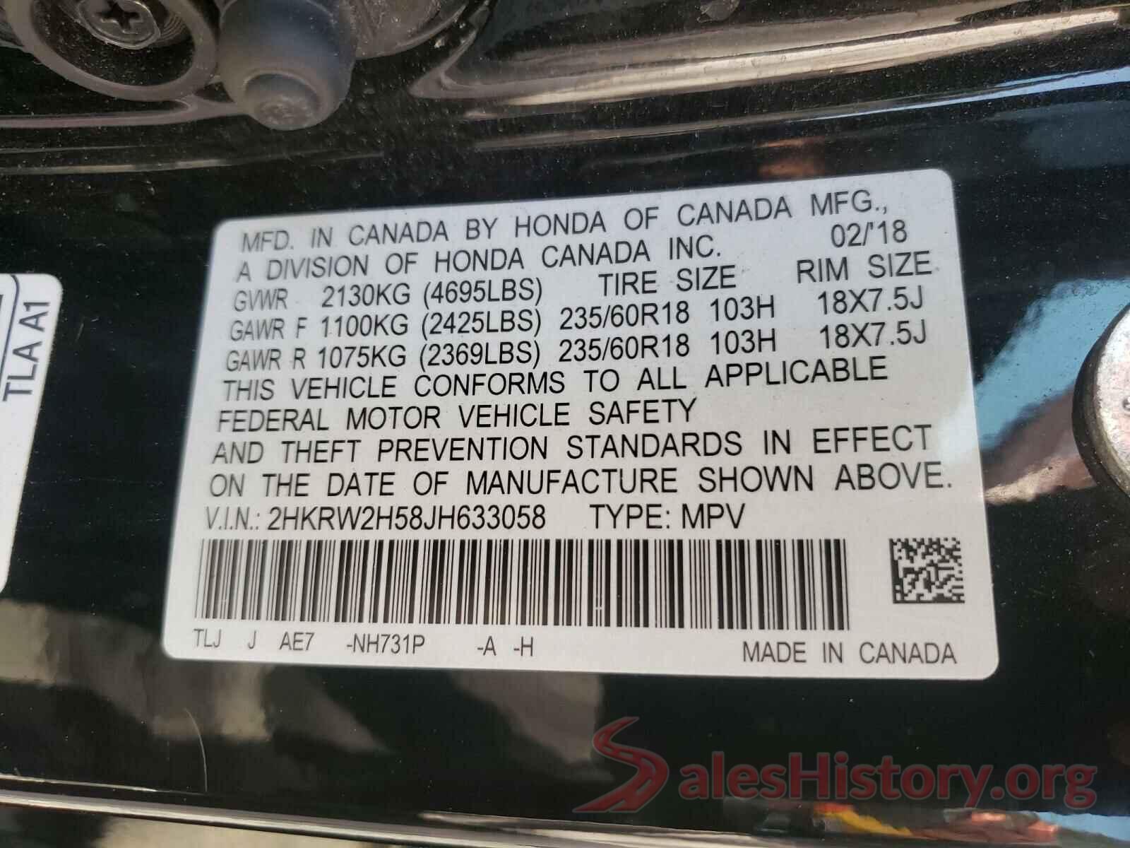 2HKRW2H58JH633058 2018 HONDA CRV