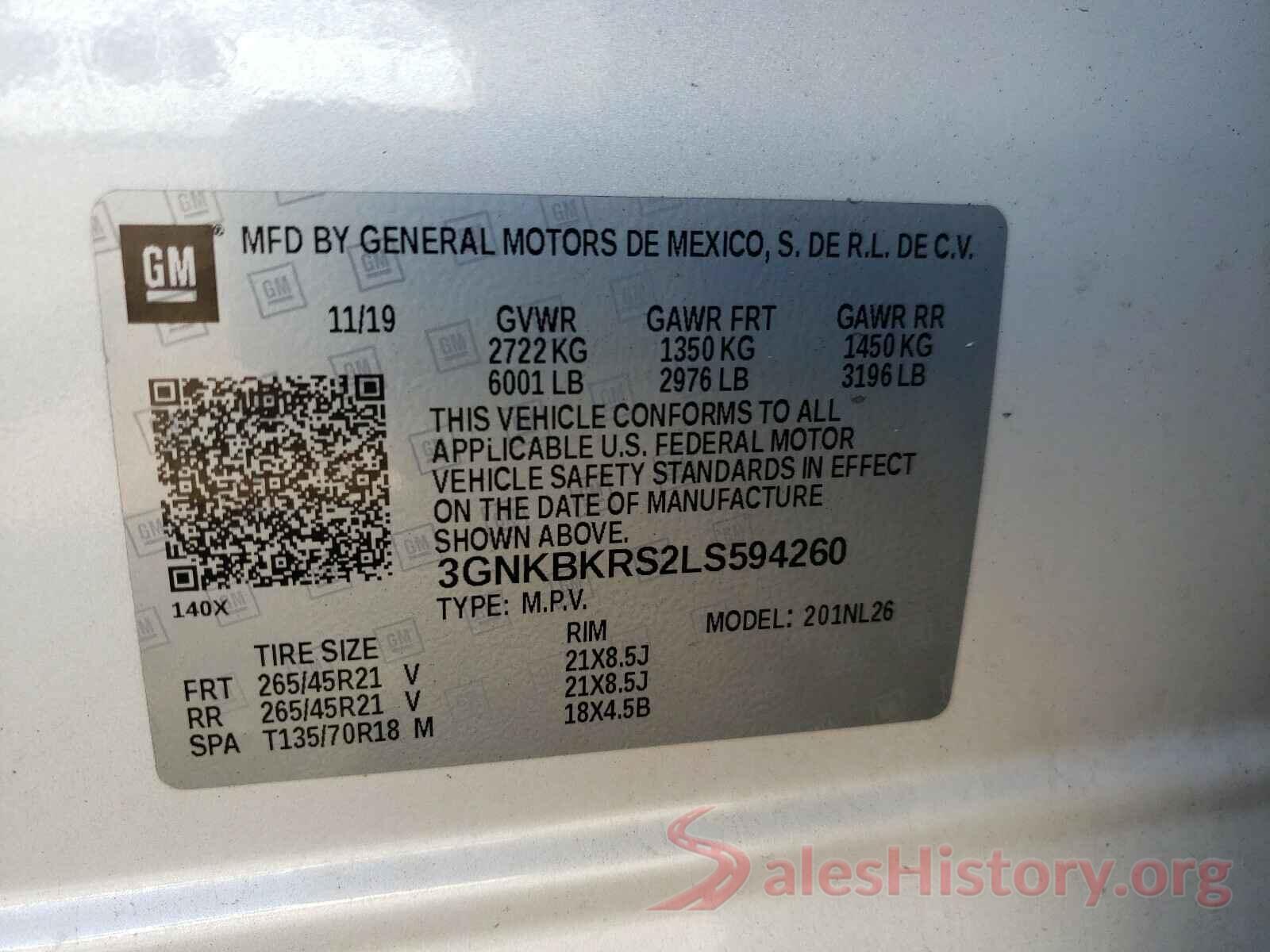 3GNKBKRS2LS594260 2020 CHEVROLET BLAZER