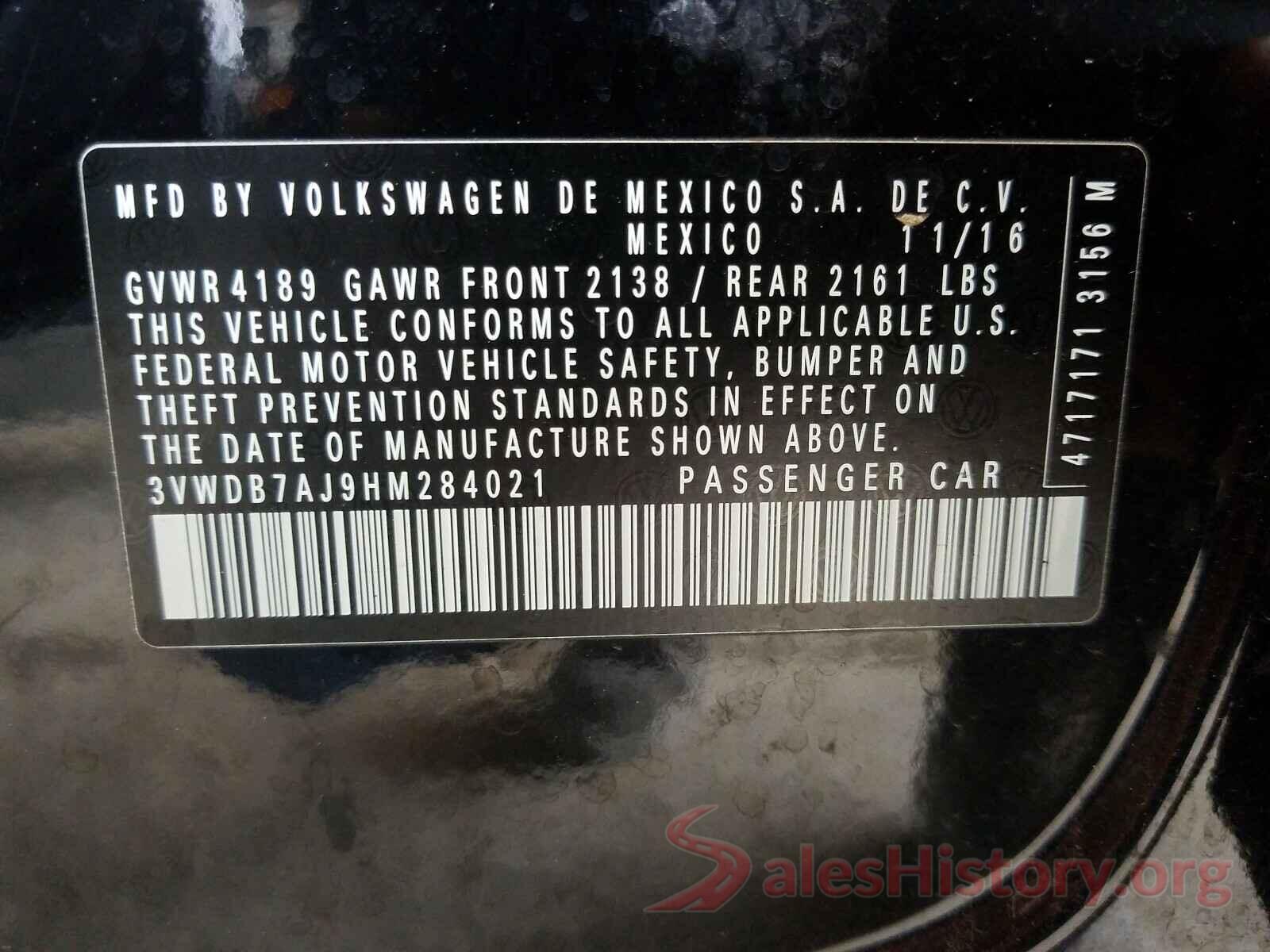 3VWDB7AJ9HM284021 2017 VOLKSWAGEN JETTA