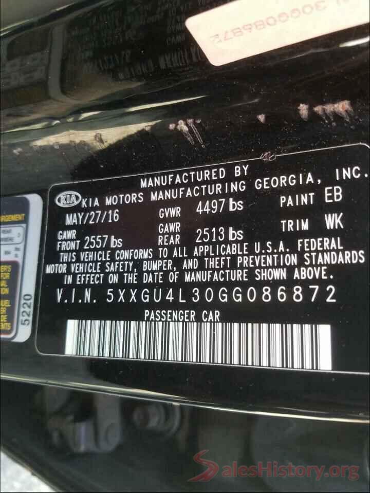 5XXGU4L30GG086872 2016 KIA OPTIMA