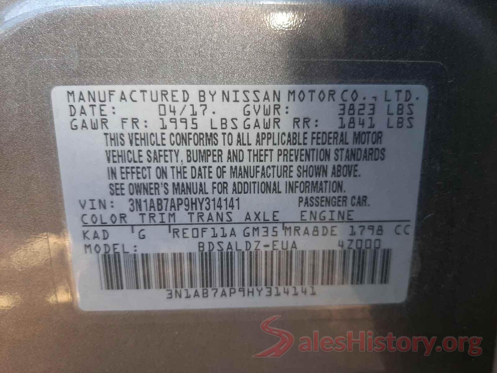 3N1AB7AP9HY314141 2017 NISSAN SENTRA