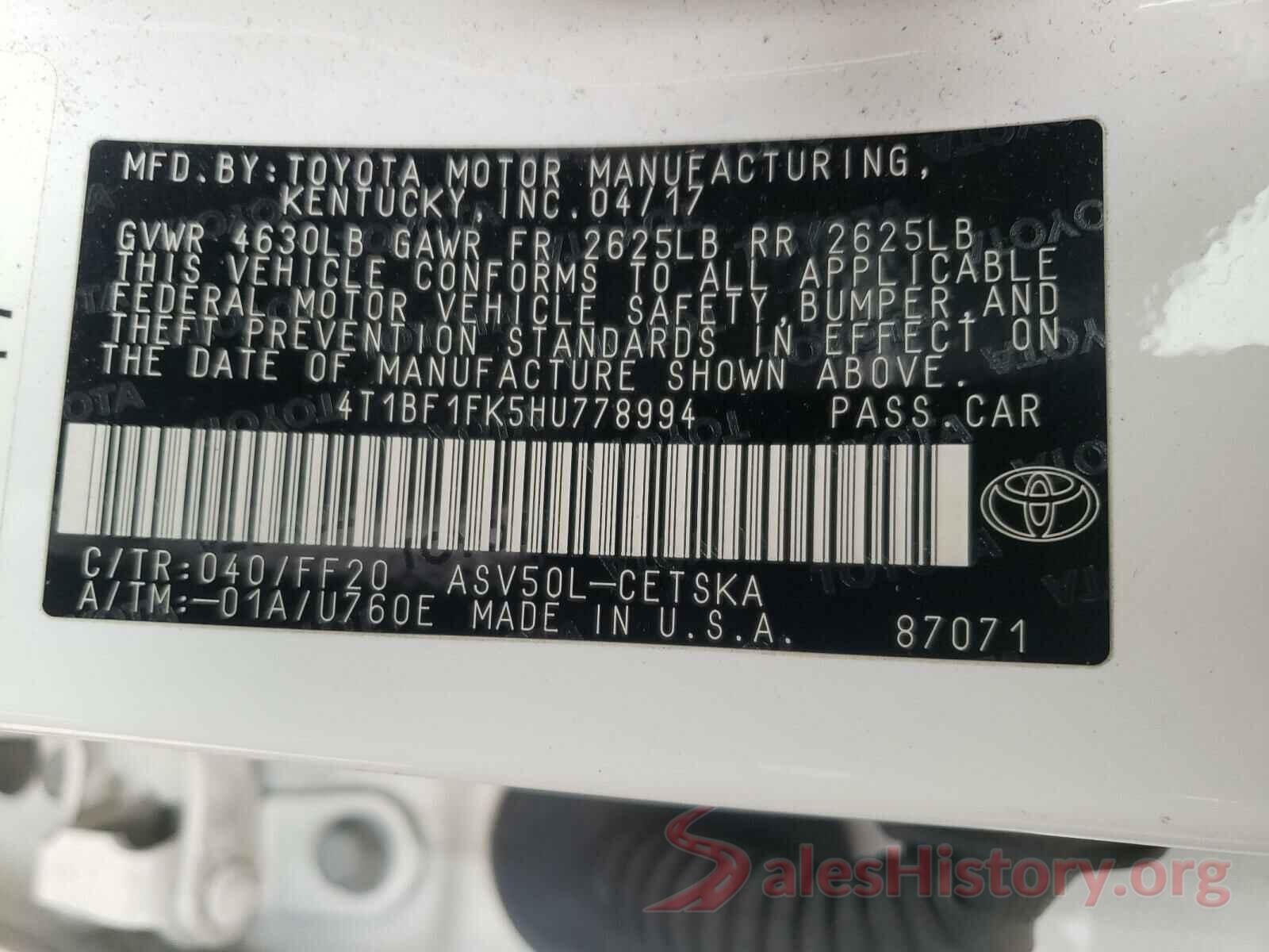 4T1BF1FK5HU778994 2017 TOYOTA CAMRY