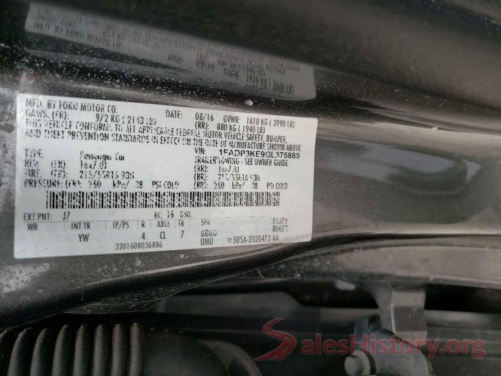 1FADP3KE9GL375889 2016 FORD FOCUS