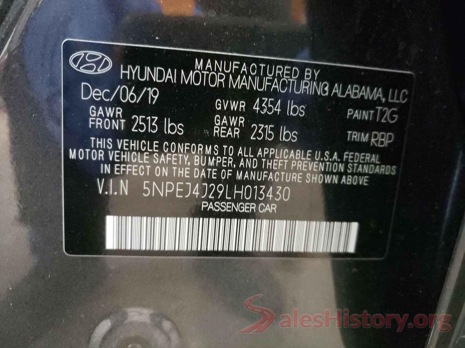 5NPEJ4J29LH013430 2020 HYUNDAI SONATA