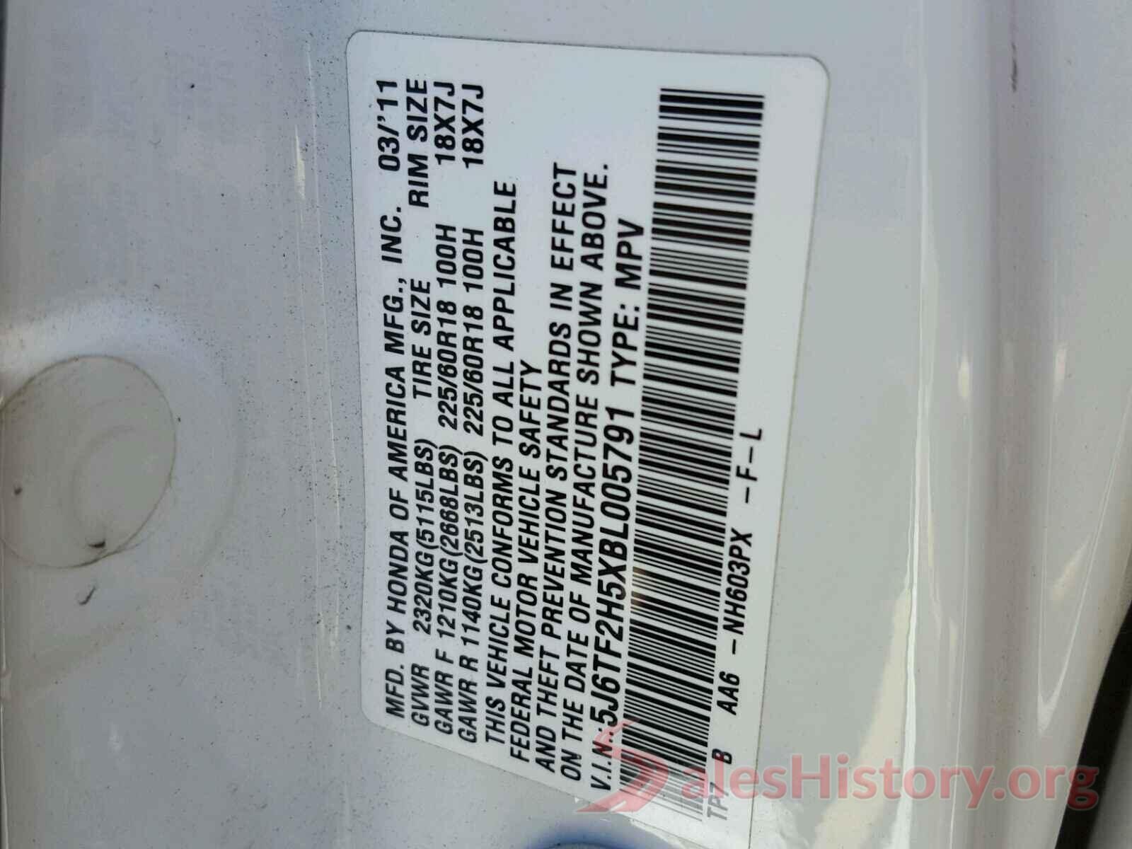 5J6TF2H5XBL005791 2011 HONDA ACCORD