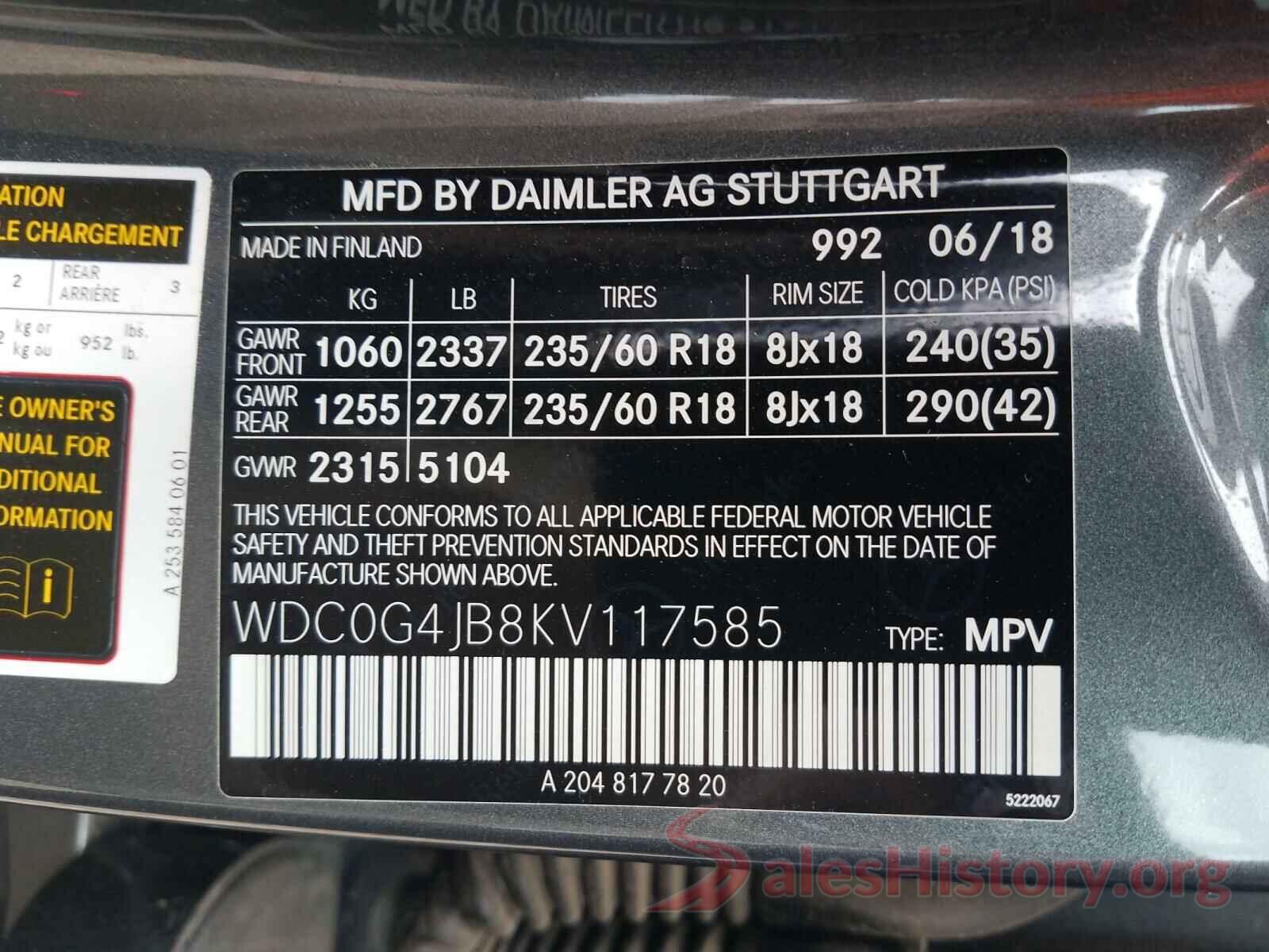 WDC0G4JB8KV117585 2019 MERCEDES-BENZ G CLASS