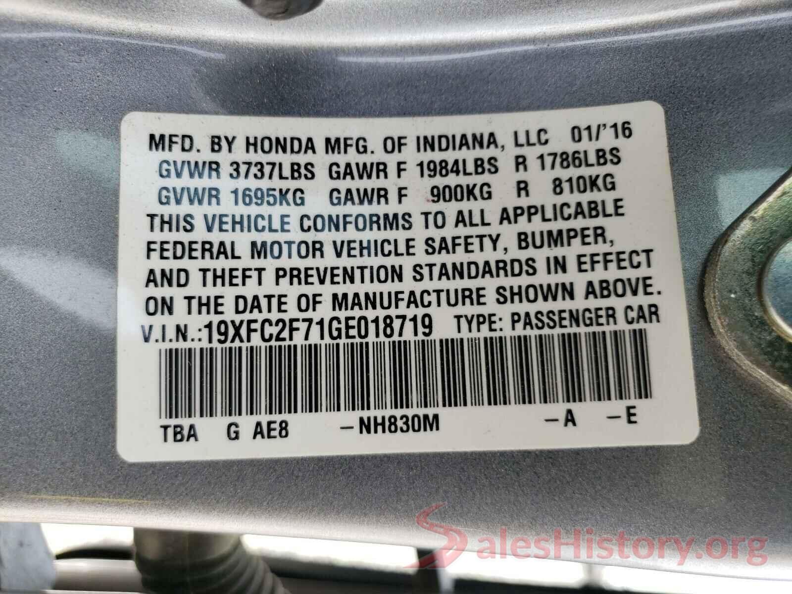 19XFC2F71GE018719 2016 HONDA CIVIC