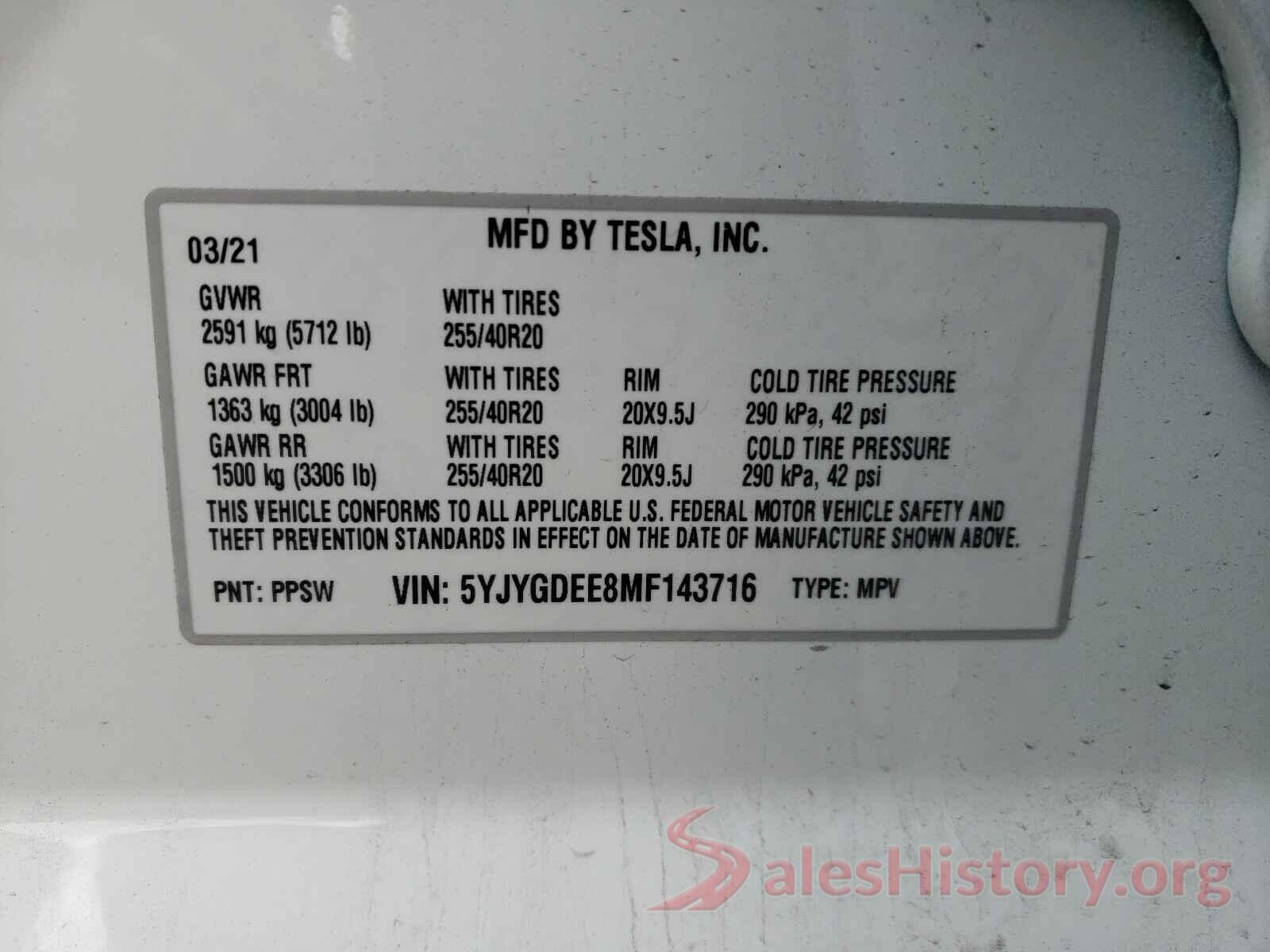 5YJYGDEE8MF143716 2021 TESLA MODEL Y