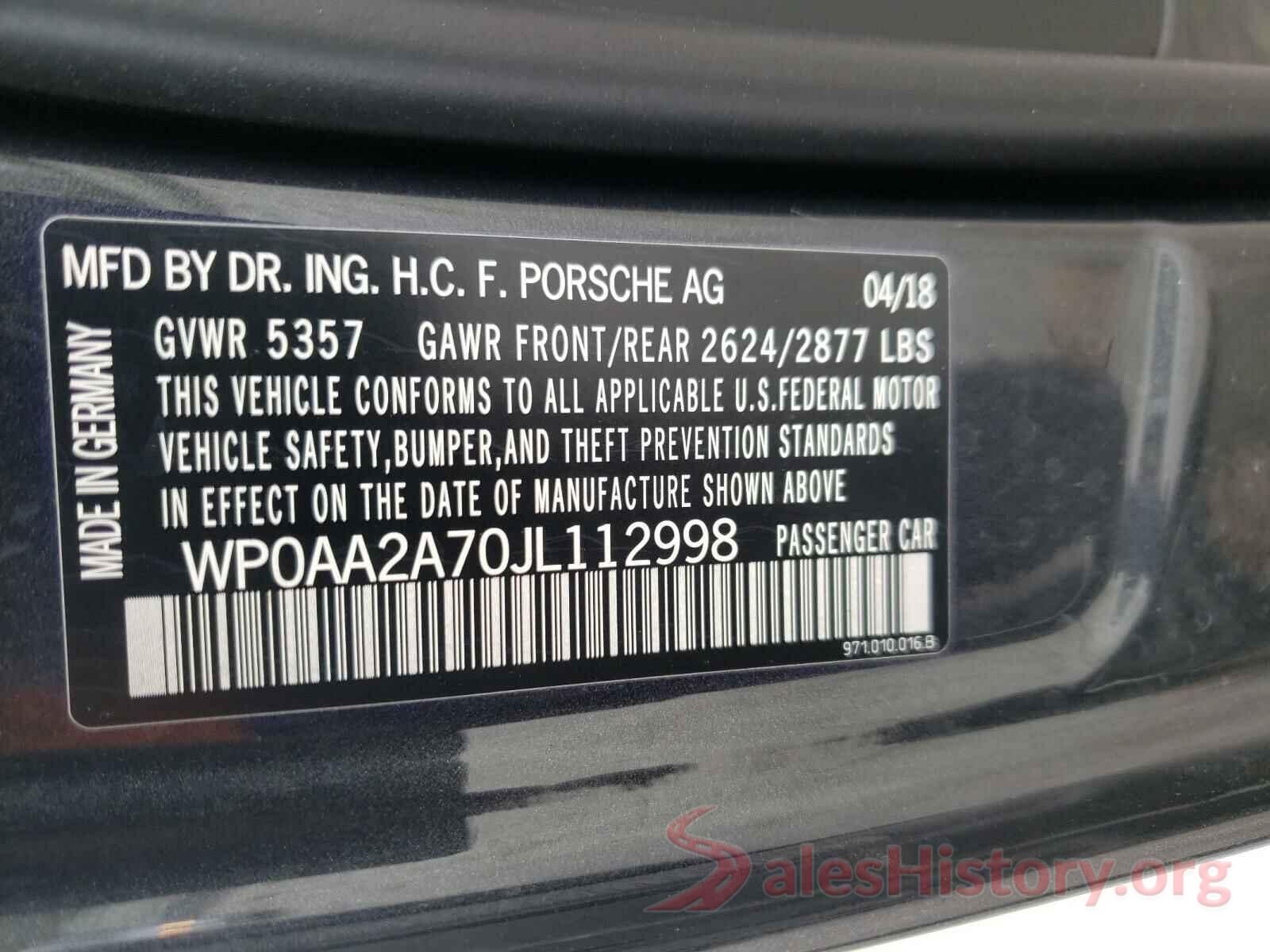 WP0AA2A70JL112998 2018 PORSCHE PANAMERA