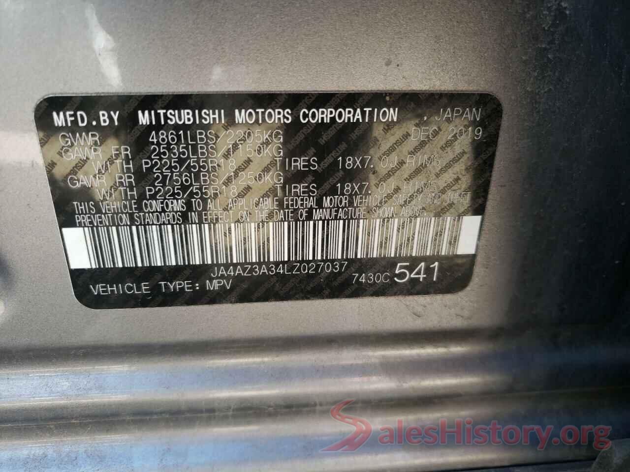 JA4AZ3A34LZ027037 2020 MITSUBISHI OUTLANDER