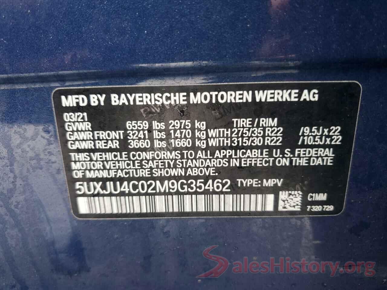 5UXJU4C02M9G35462 2021 BMW X5