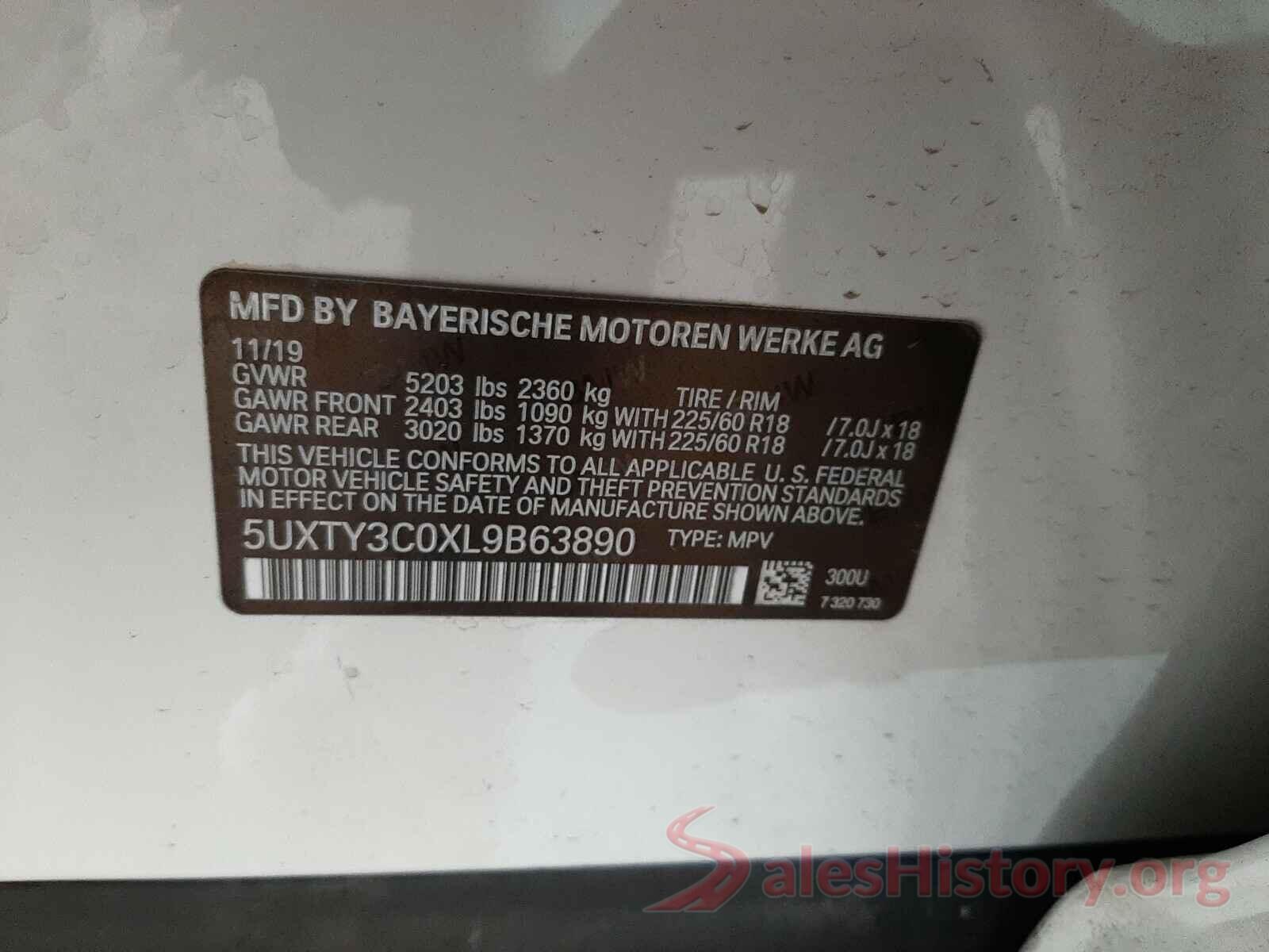 5UXTY3C0XL9B63890 2020 BMW X3