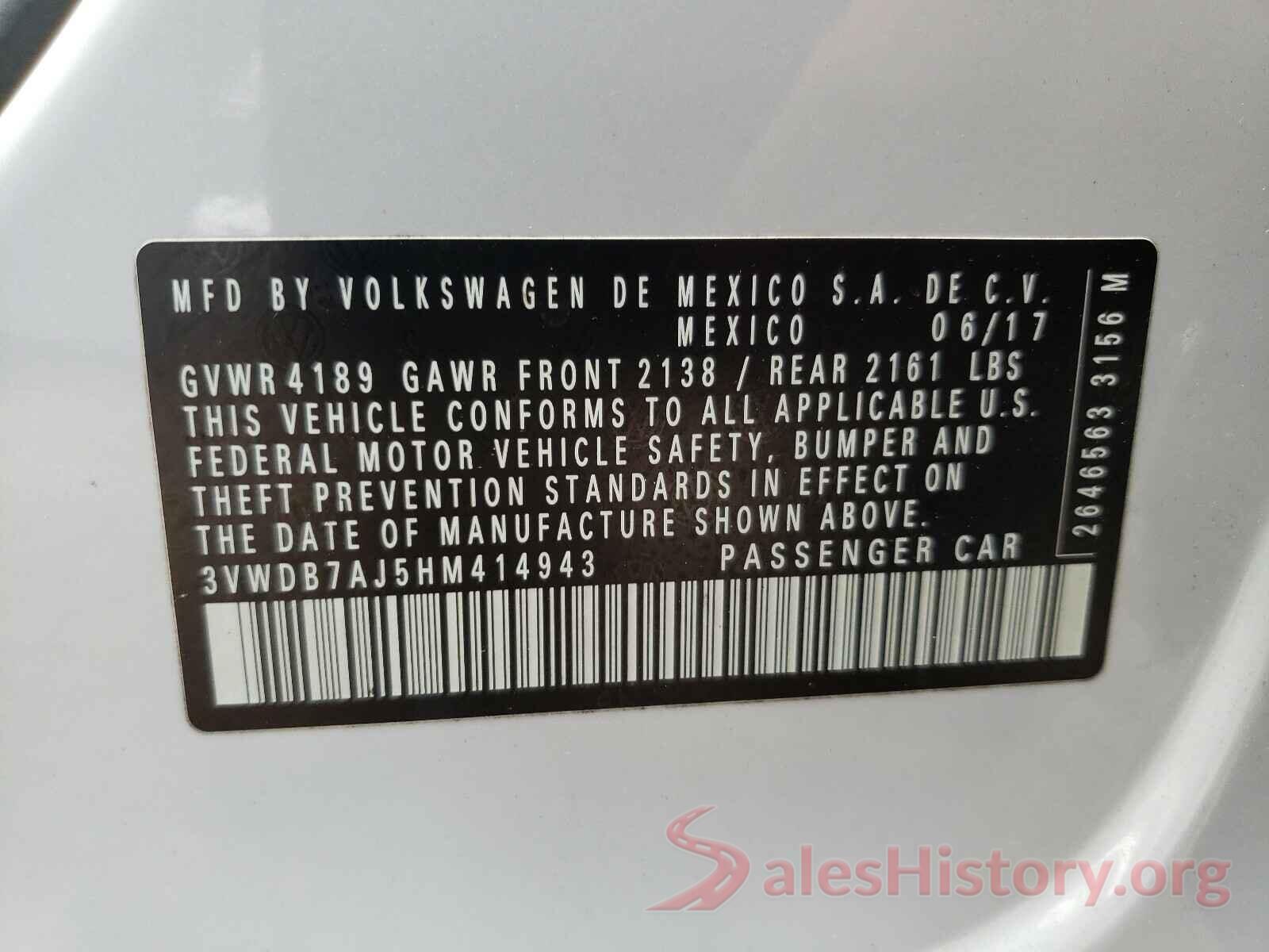 3VWDB7AJ5HM414943 2017 VOLKSWAGEN JETTA