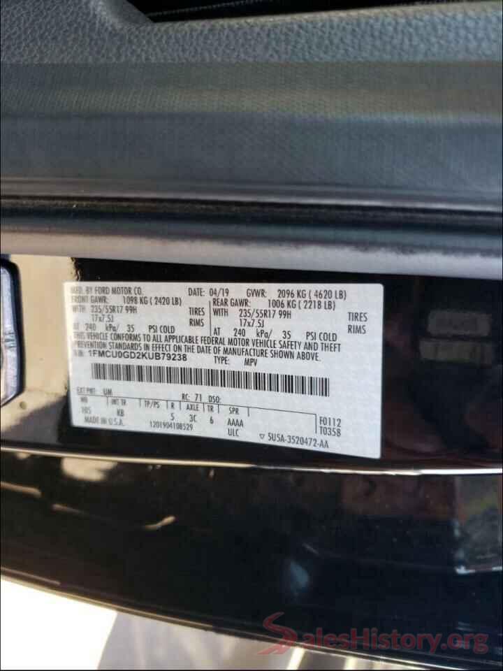 1FMCU0GD2KUB79238 2019 FORD ESCAPE