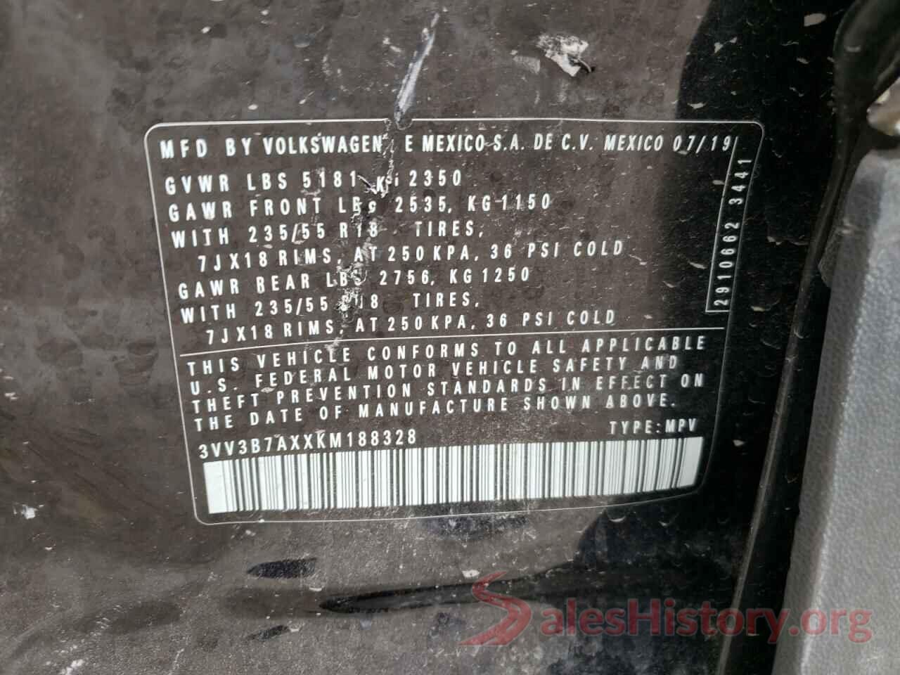 3VV3B7AXXKM188328 2019 VOLKSWAGEN TIGUAN