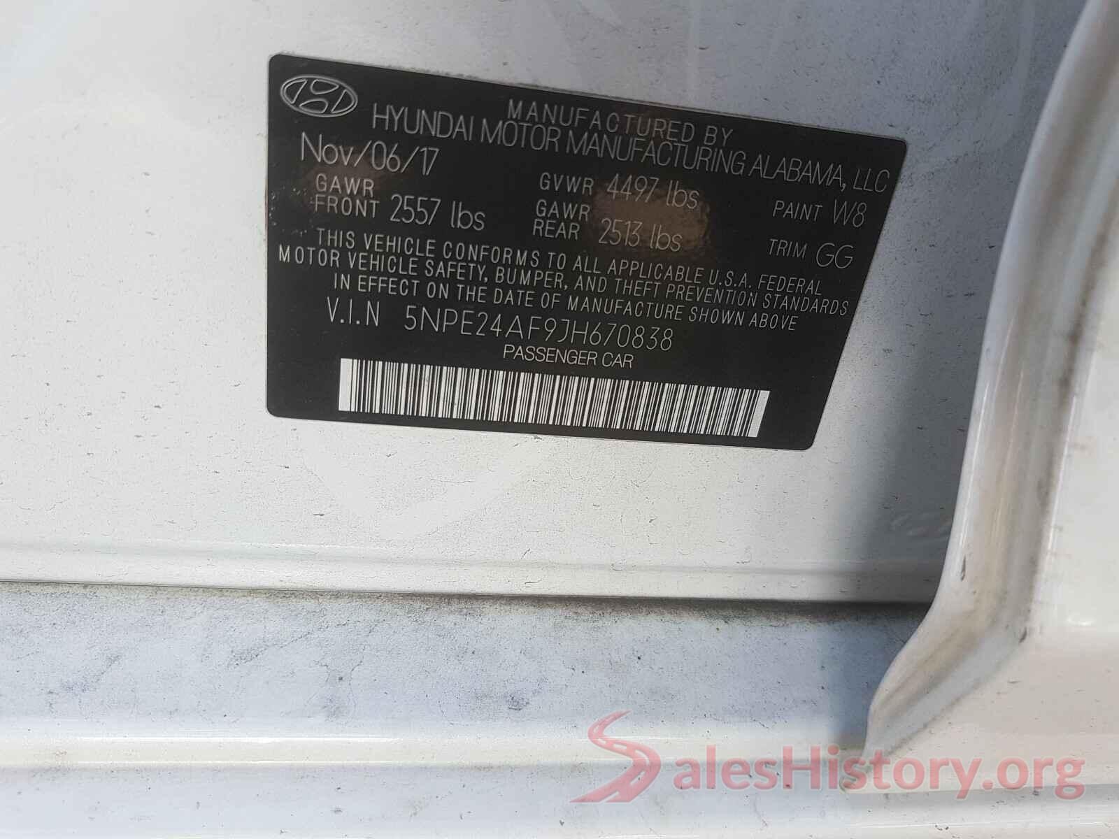 5NPE24AF9JH670838 2018 HYUNDAI SONATA