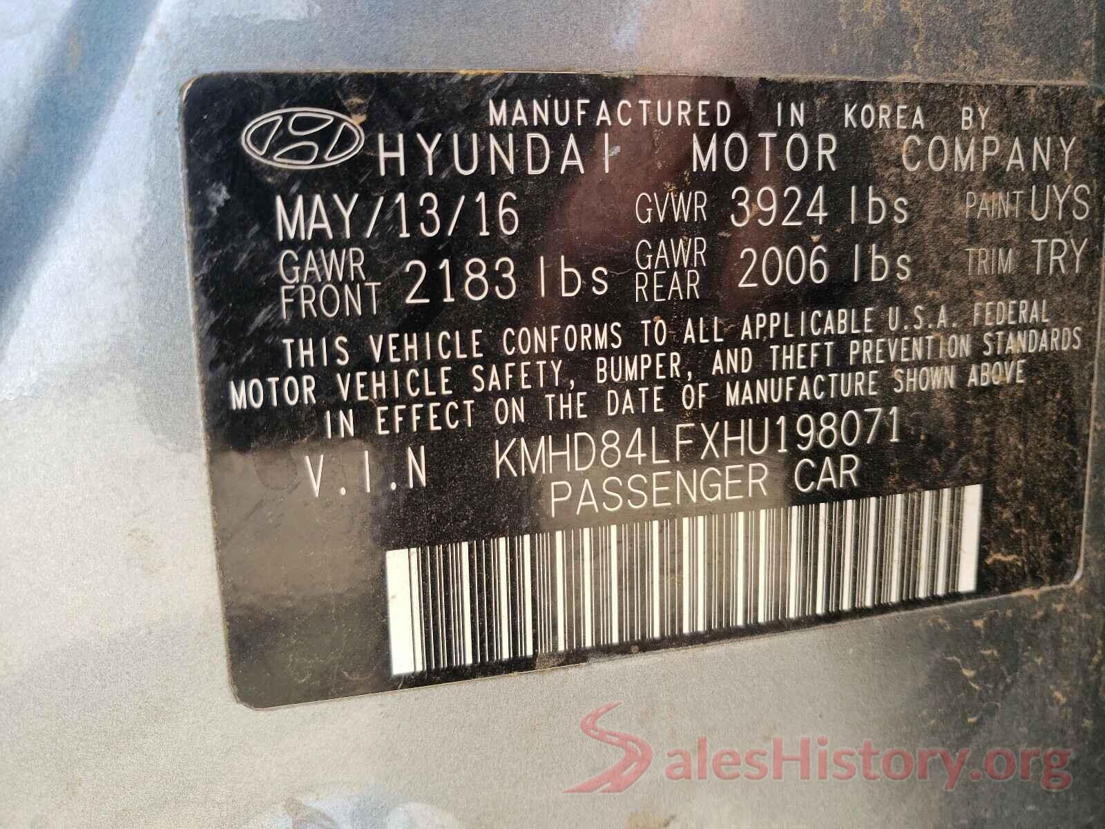 KMHD84LFXHU198071 2017 HYUNDAI ELANTRA