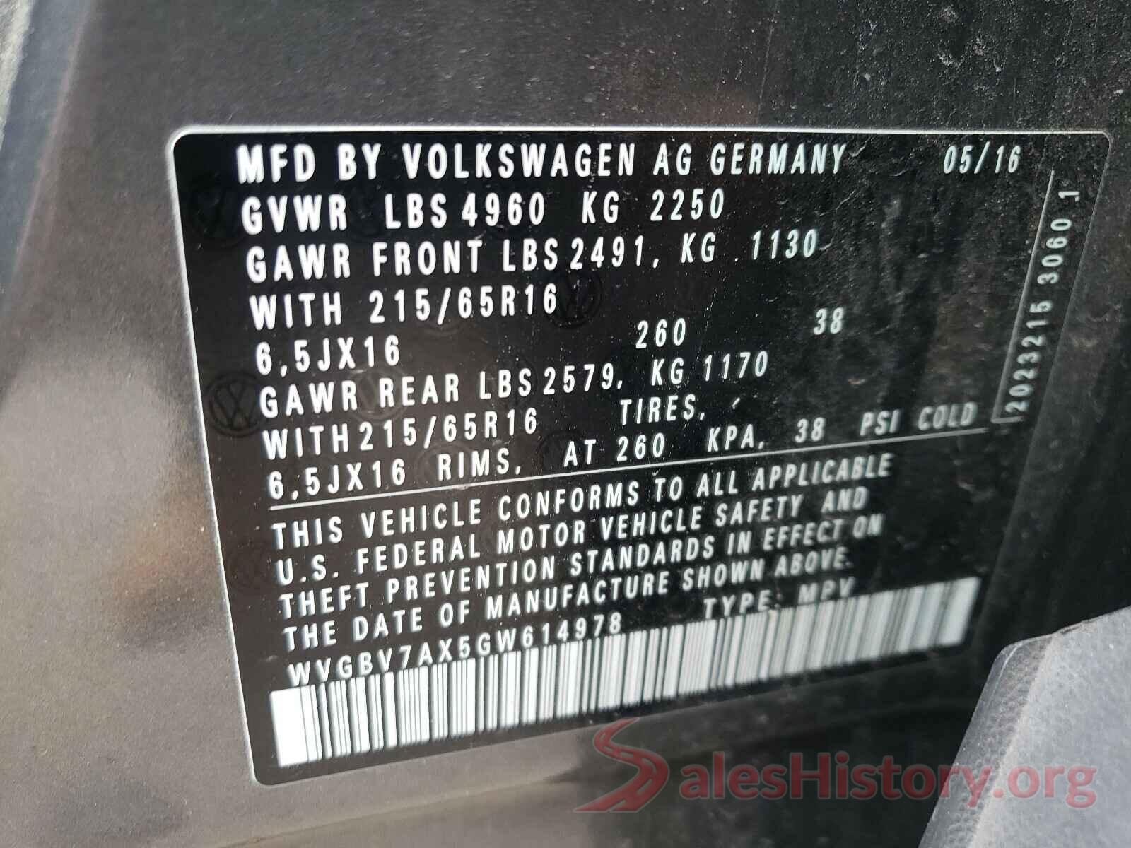 WVGBV7AX5GW614978 2016 VOLKSWAGEN TIGUAN