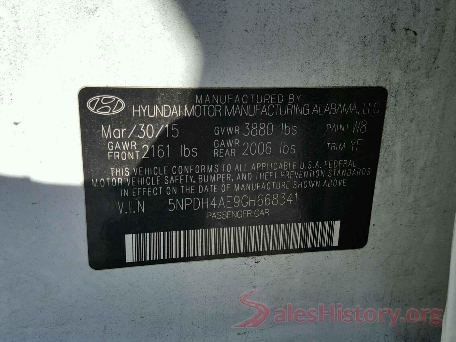 5NPDH4AE9GH668341 2016 HYUNDAI ELANTRA