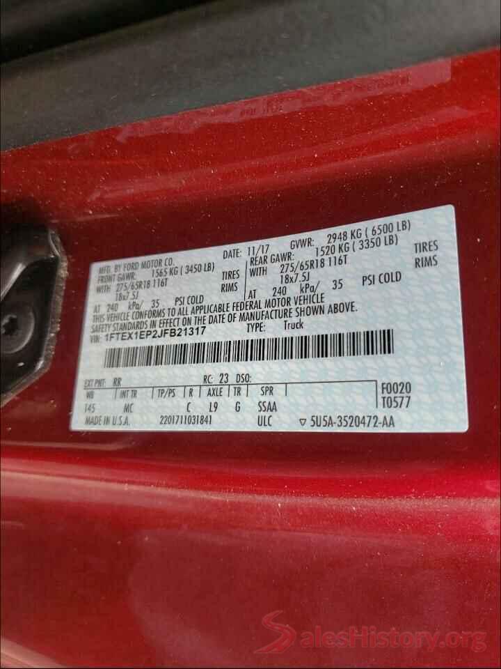 1FTEX1EP2JFB21317 2018 FORD F150