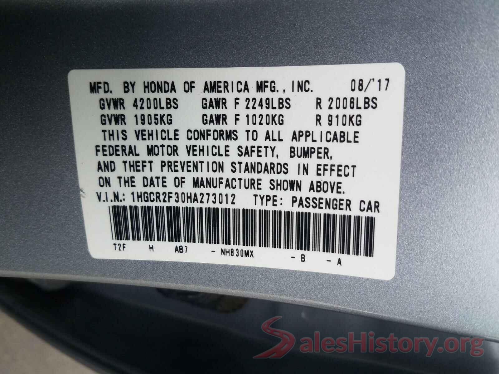 1HGCR2F30HA273012 2017 HONDA ACCORD