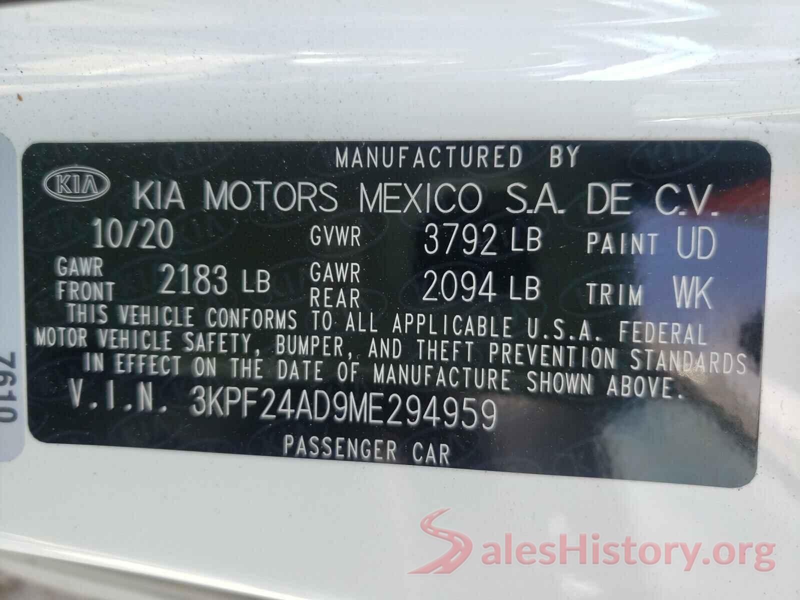 3KPF24AD9ME294959 2021 KIA FORTE