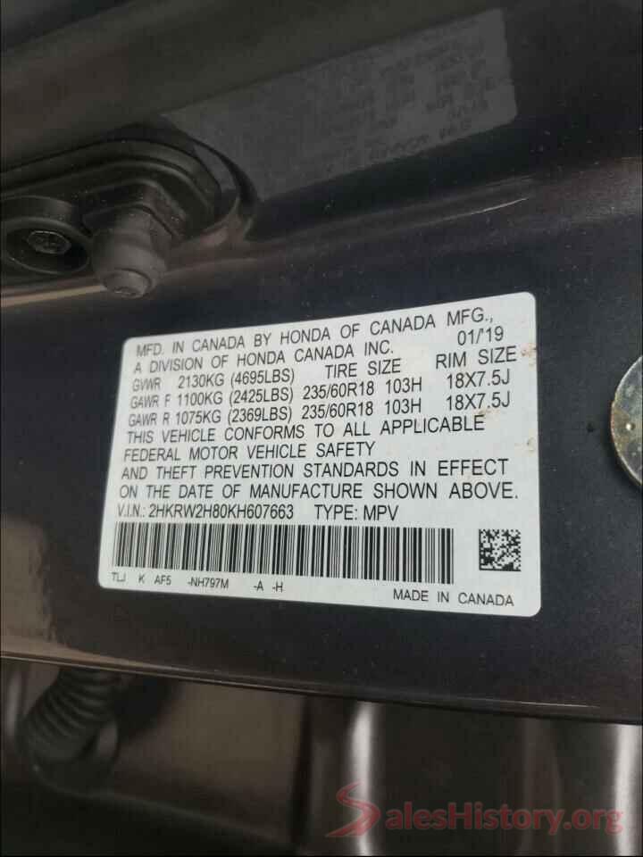 2HKRW2H80KH607663 2019 HONDA CRV