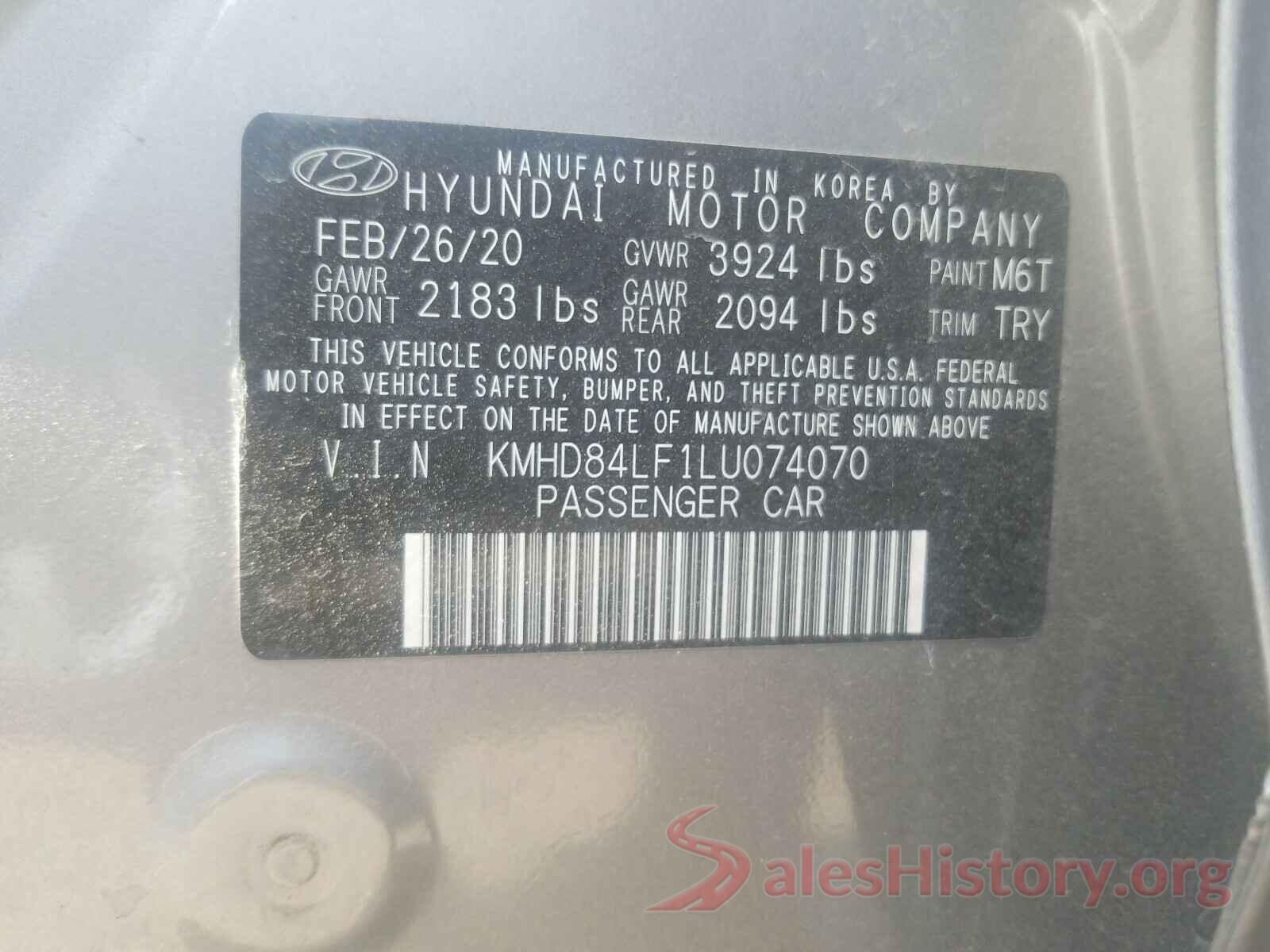 KMHD84LF1LU074070 2020 HYUNDAI ELANTRA