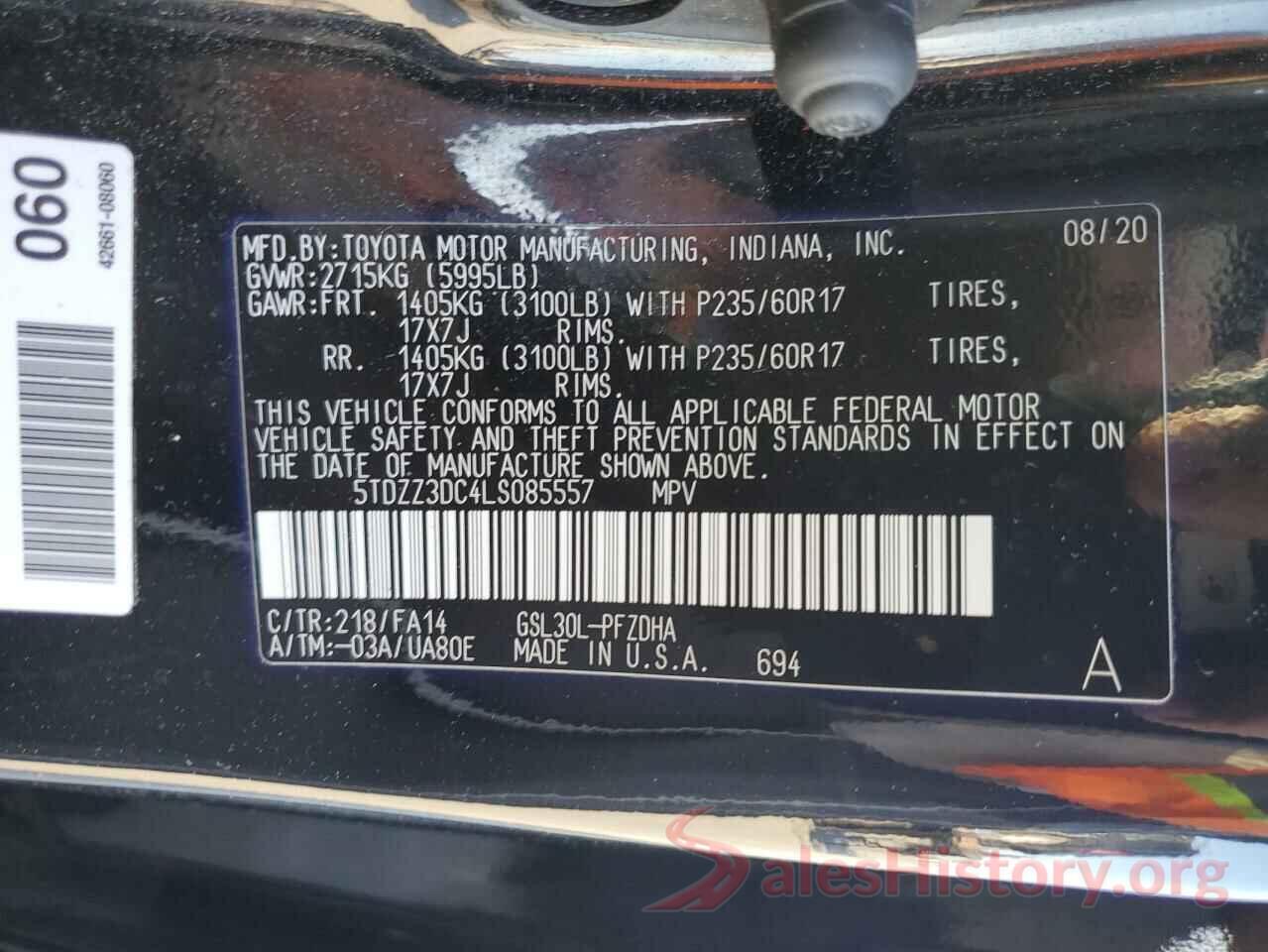 5TDZZ3DC4LS085557 2020 TOYOTA SIENNA