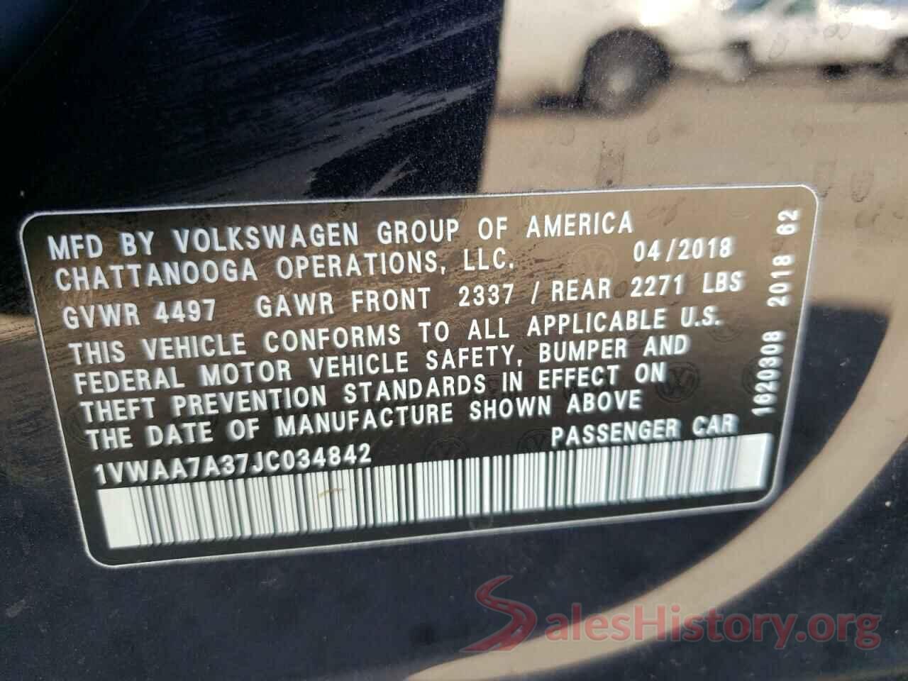 1VWAA7A37JC034842 2018 VOLKSWAGEN PASSAT