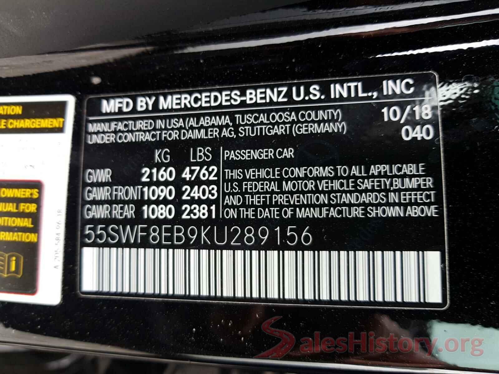 55SWF8EB9KU289156 2019 MERCEDES-BENZ C CLASS