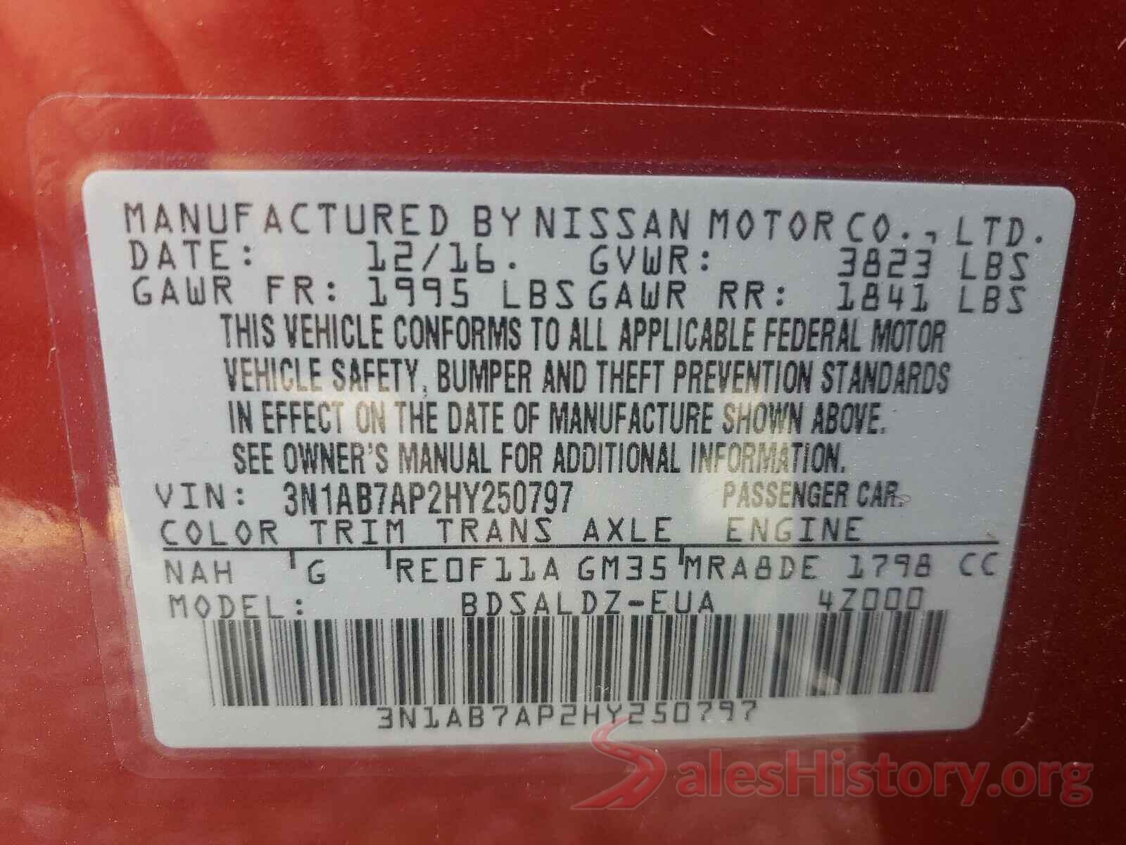 3N1AB7AP2HY250797 2017 NISSAN SENTRA