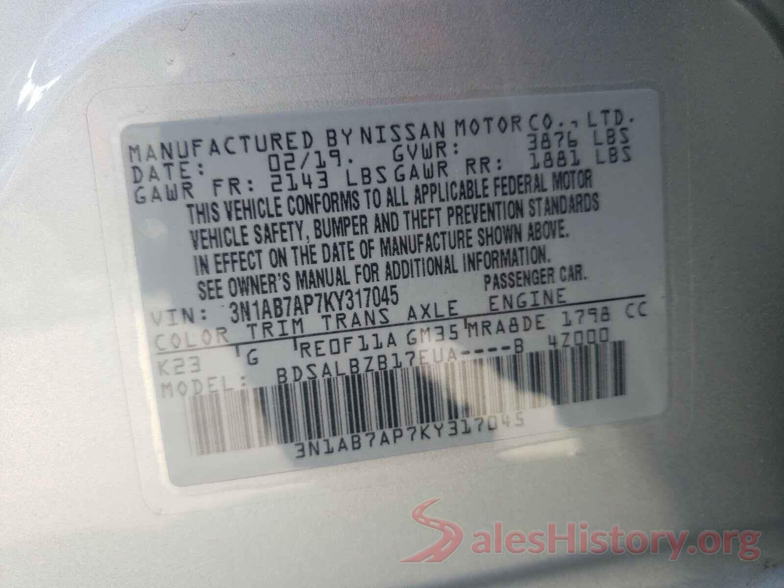 3N1AB7AP7KY317045 2019 NISSAN SENTRA