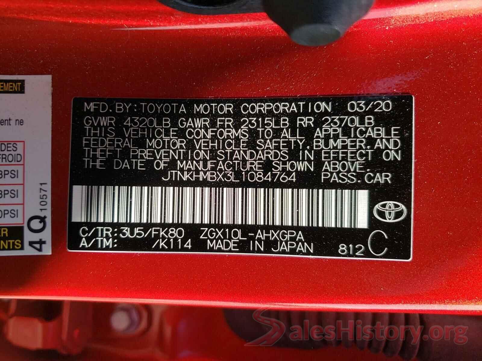 JTNKHMBX3L1084764 2020 TOYOTA C-HR