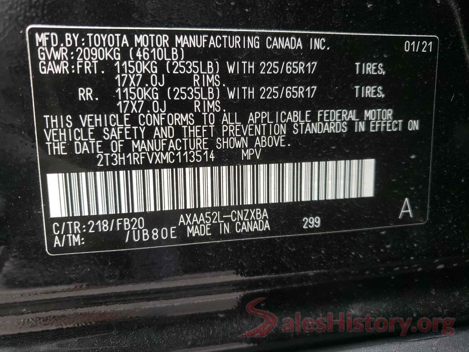 2T3H1RFVXMC113514 2021 TOYOTA RAV4