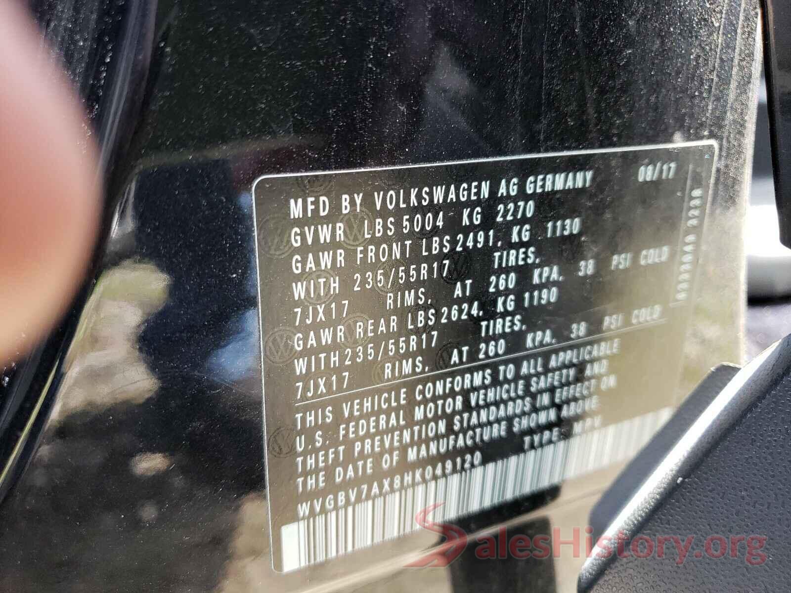 WVGBV7AX8HK049120 2017 VOLKSWAGEN TIGUAN