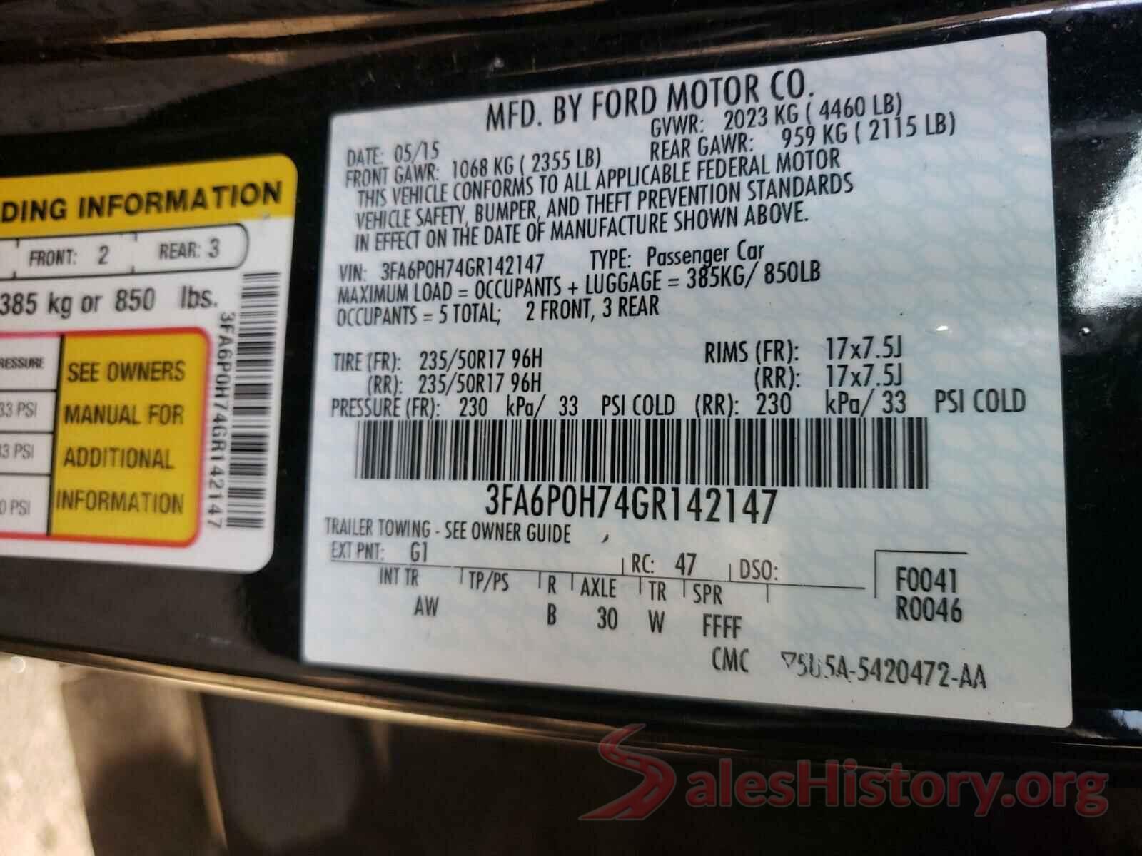 3FA6P0H74GR142147 2016 FORD FUSION