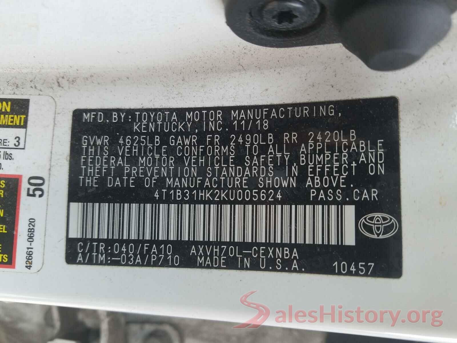 4T1B31HK2KU005624 2019 TOYOTA CAMRY