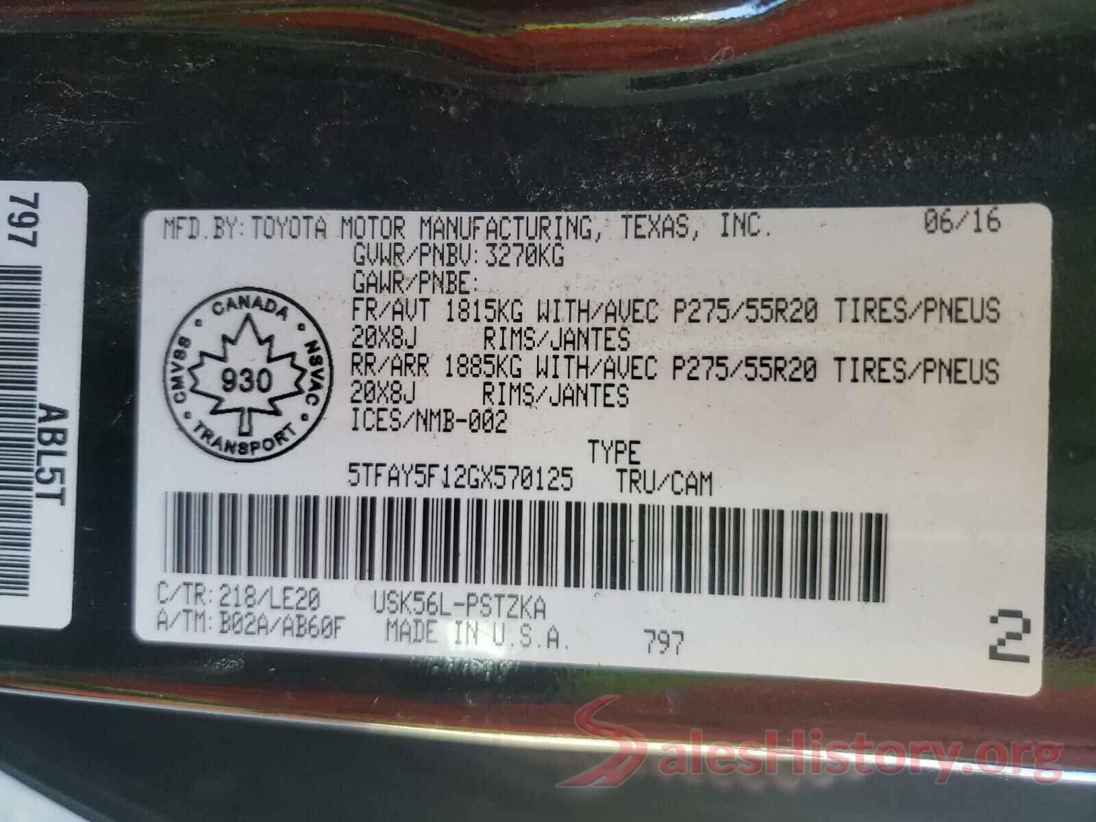 5TFAY5F12GX570125 2016 TOYOTA TUNDRA