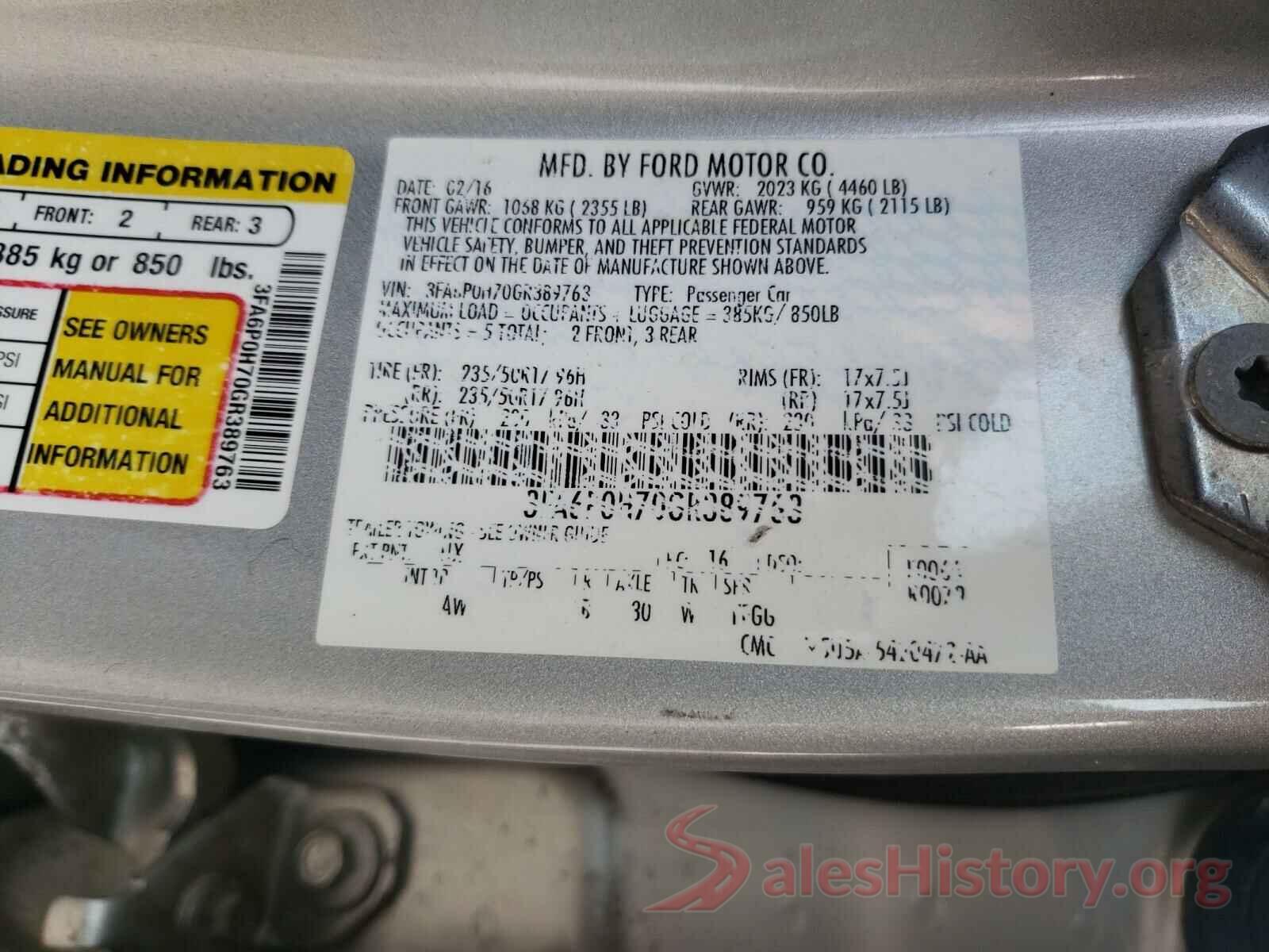 3FA6P0H70GR389763 2016 FORD FUSION