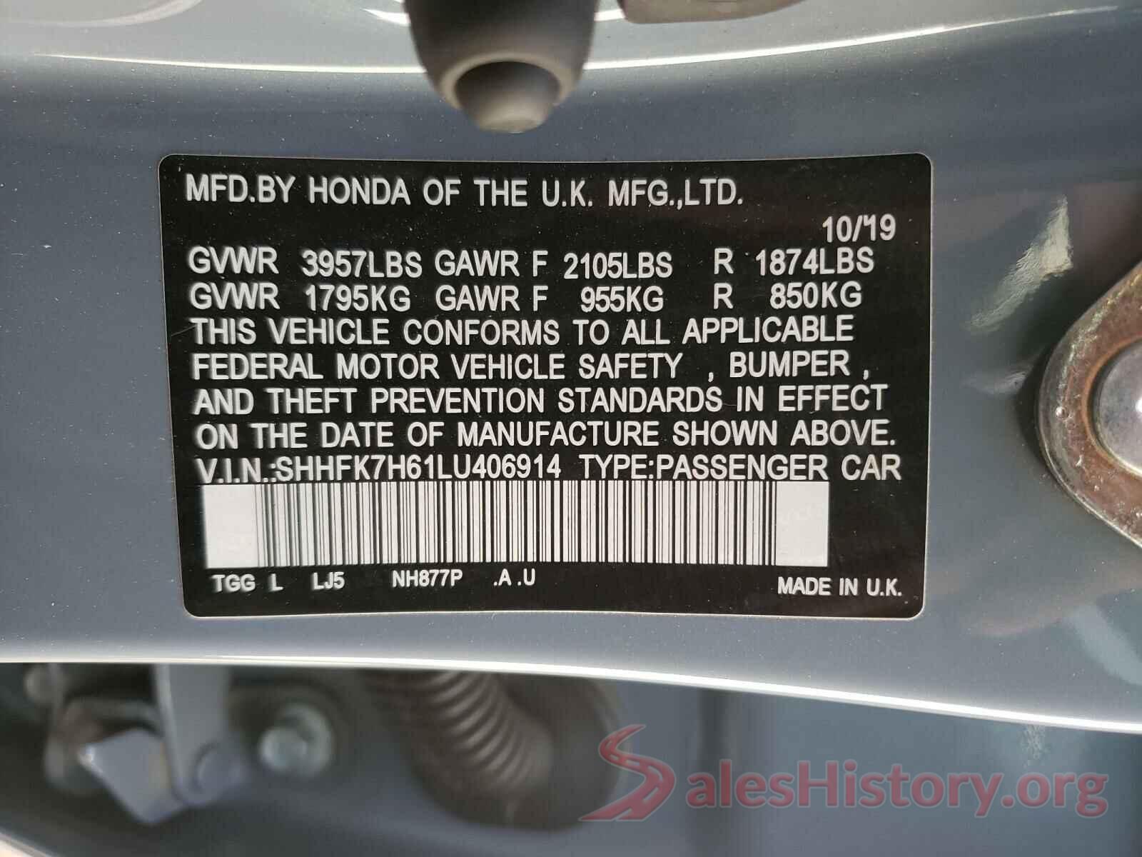 SHHFK7H61LU406914 2020 HONDA CIVIC