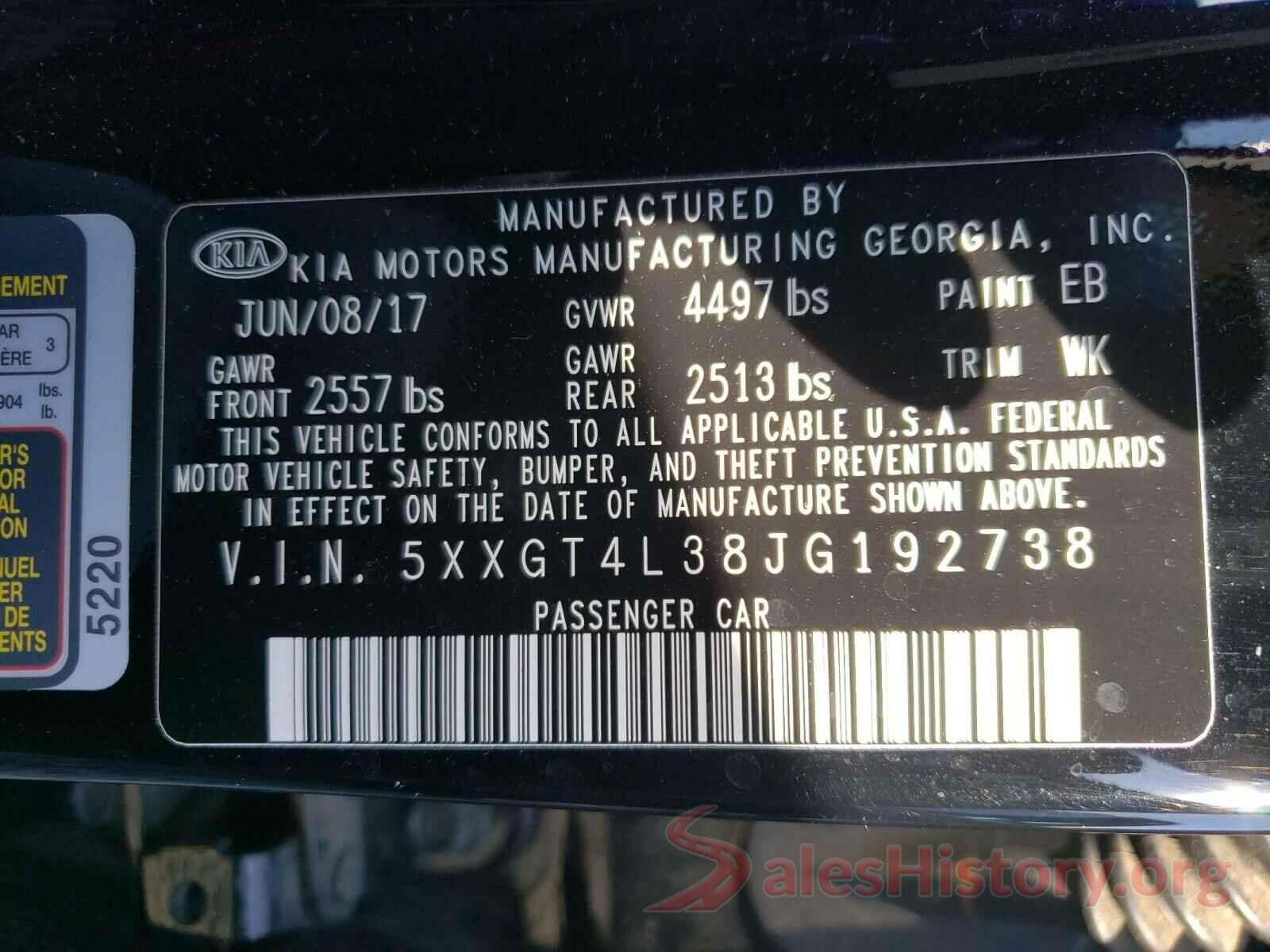 5XXGT4L38JG192738 2018 KIA OPTIMA