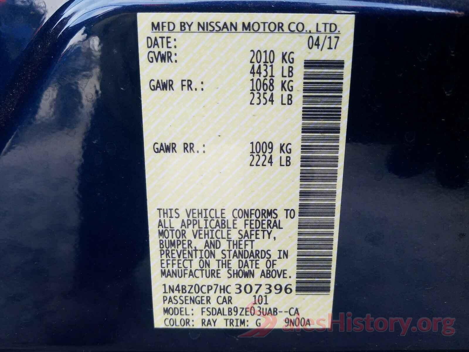 1N4BZ0CP7HC307396 2017 NISSAN LEAF