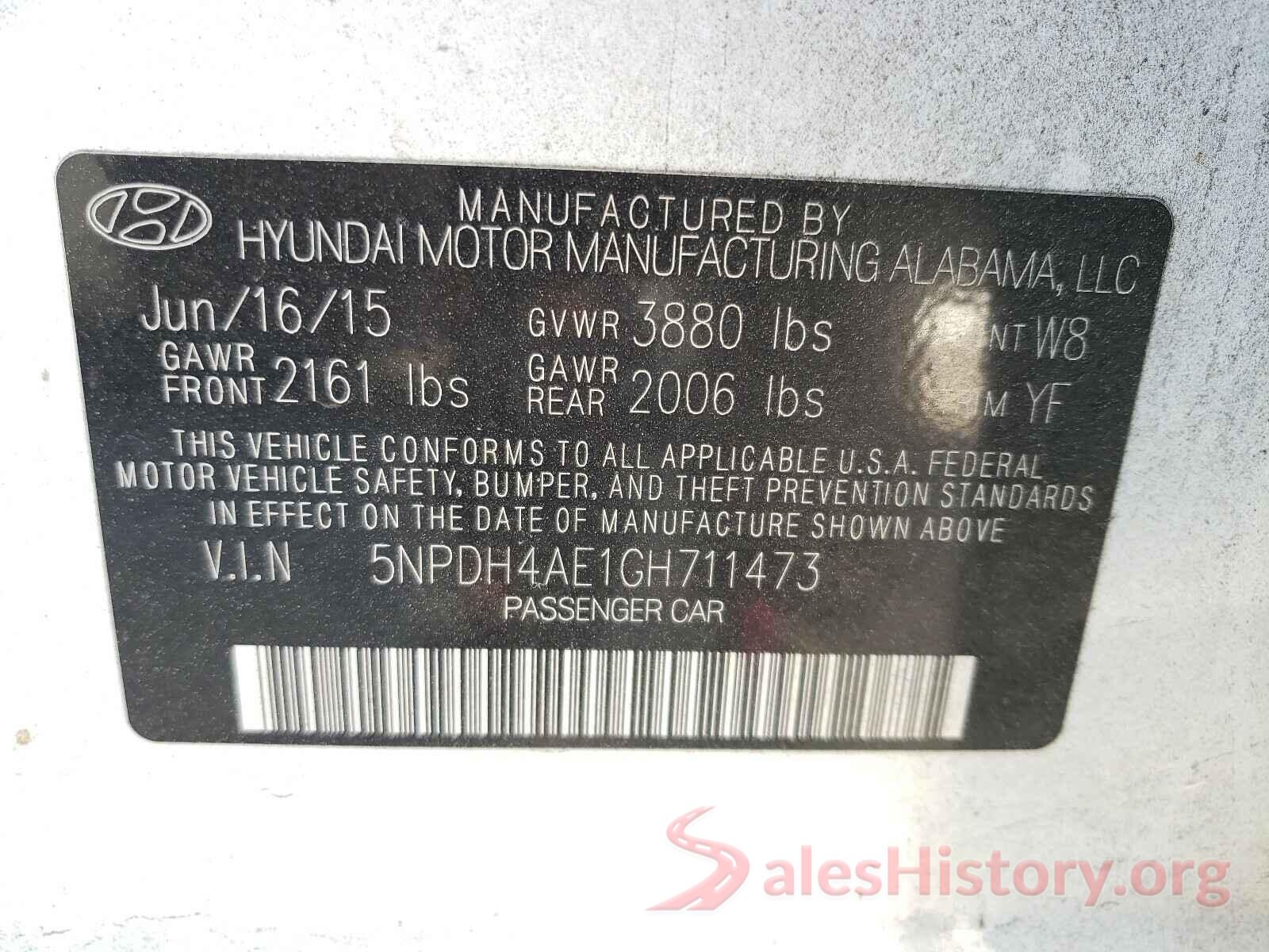 5NPDH4AE1GH711473 2016 HYUNDAI ELANTRA