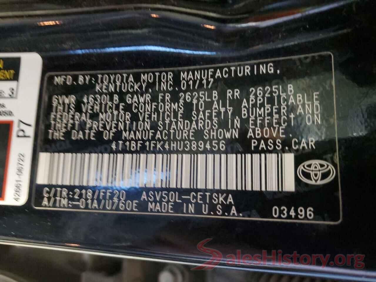 4T1BF1FK4HU389456 2017 TOYOTA CAMRY