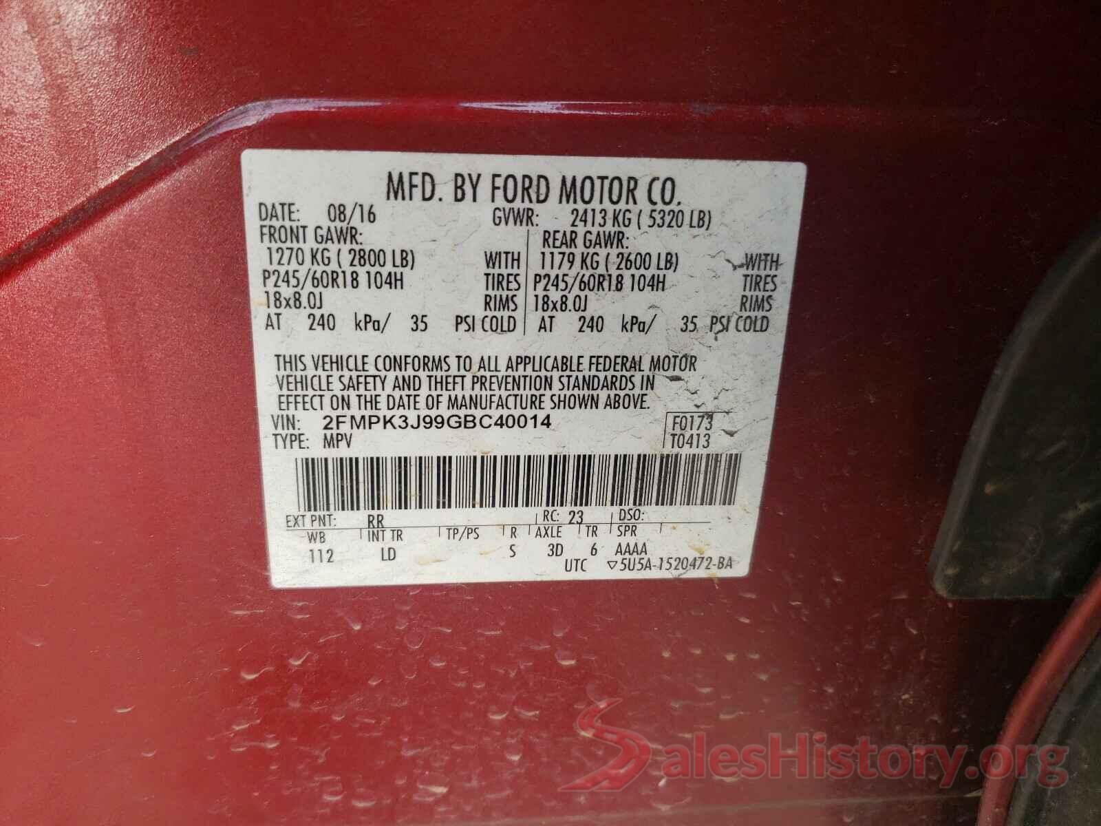 2FMPK3J99GBC40014 2016 FORD EDGE