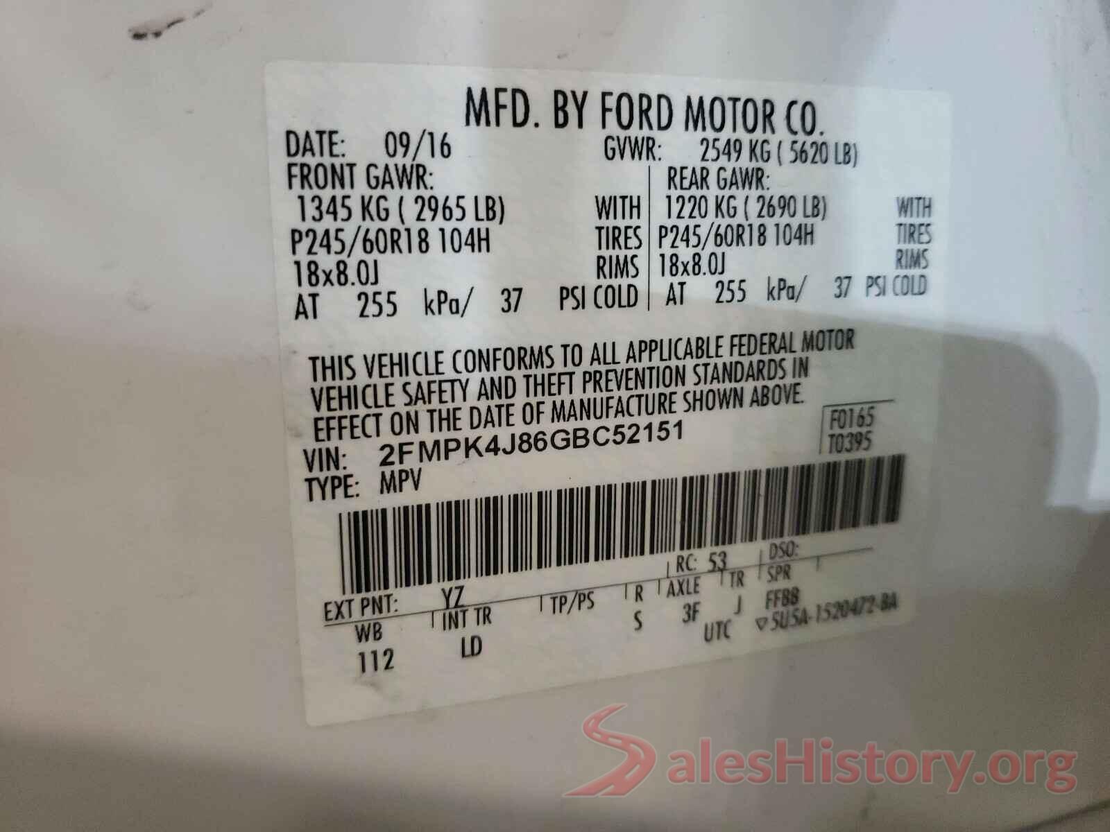 2FMPK4J86GBC52151 2016 FORD EDGE