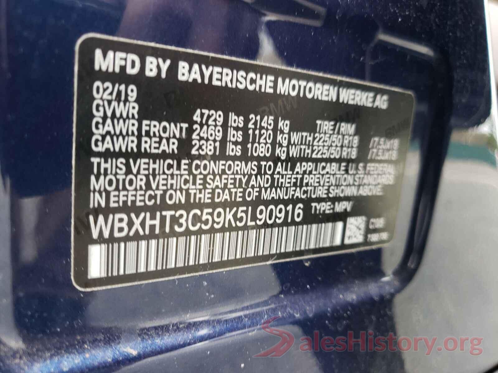 WBXHT3C59K5L90916 2019 BMW X1