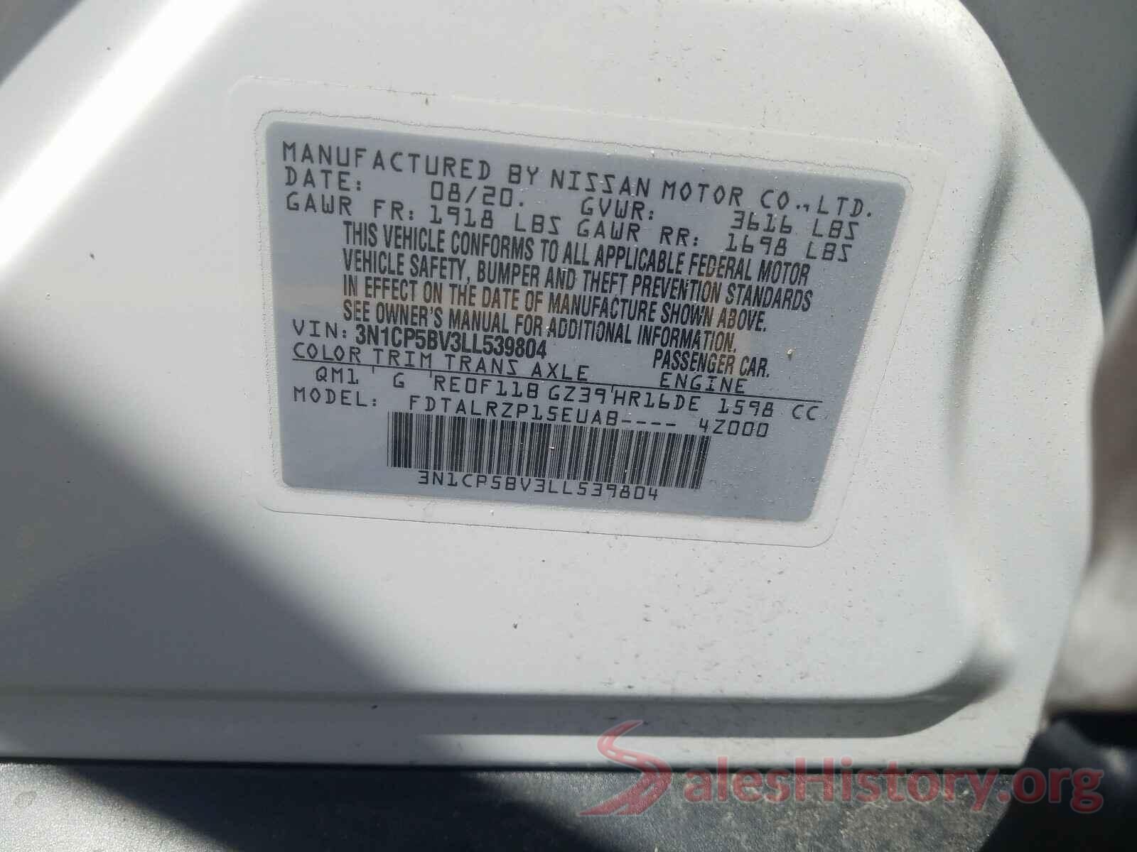 3N1CP5BV3LL539804 2020 NISSAN KICKS