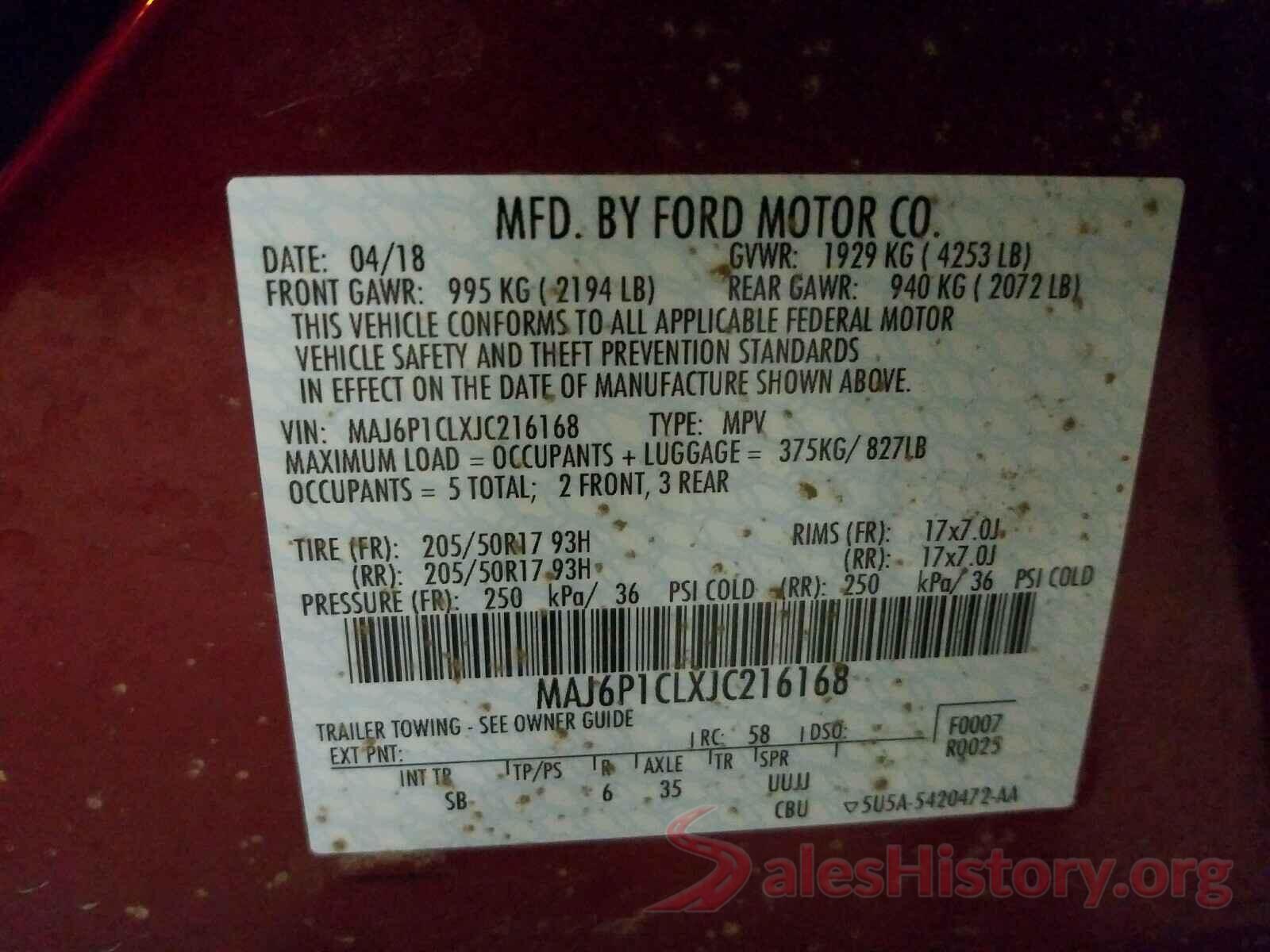 MAJ6P1CLXJC216168 2018 FORD ALL OTHER